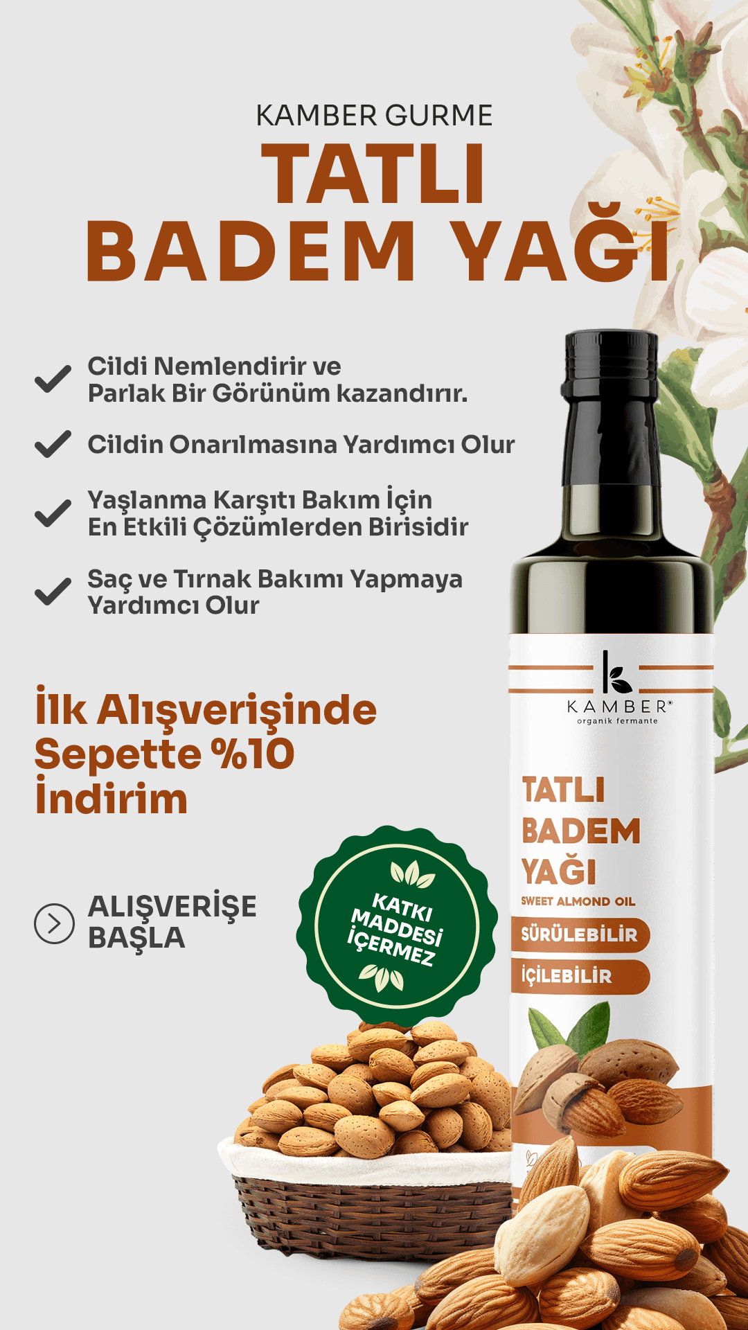 Tatlı Badem Yağı 250 ml - Soğuk Sıkım