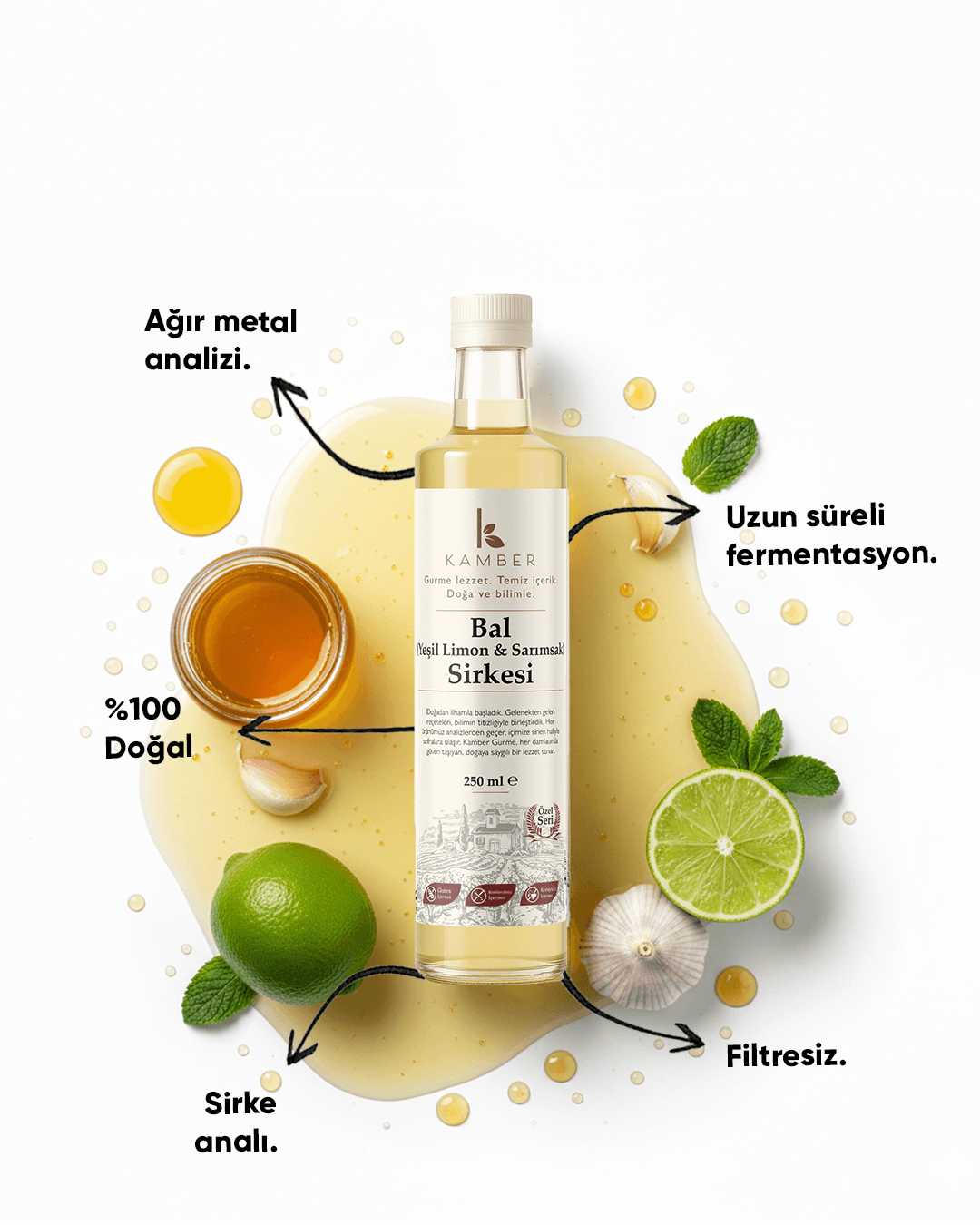  Bal -Limon- Sarımsak Sirkesi 250 ML (+6 çeşit sirke ) (18 Ay Dinlendirilmiş)