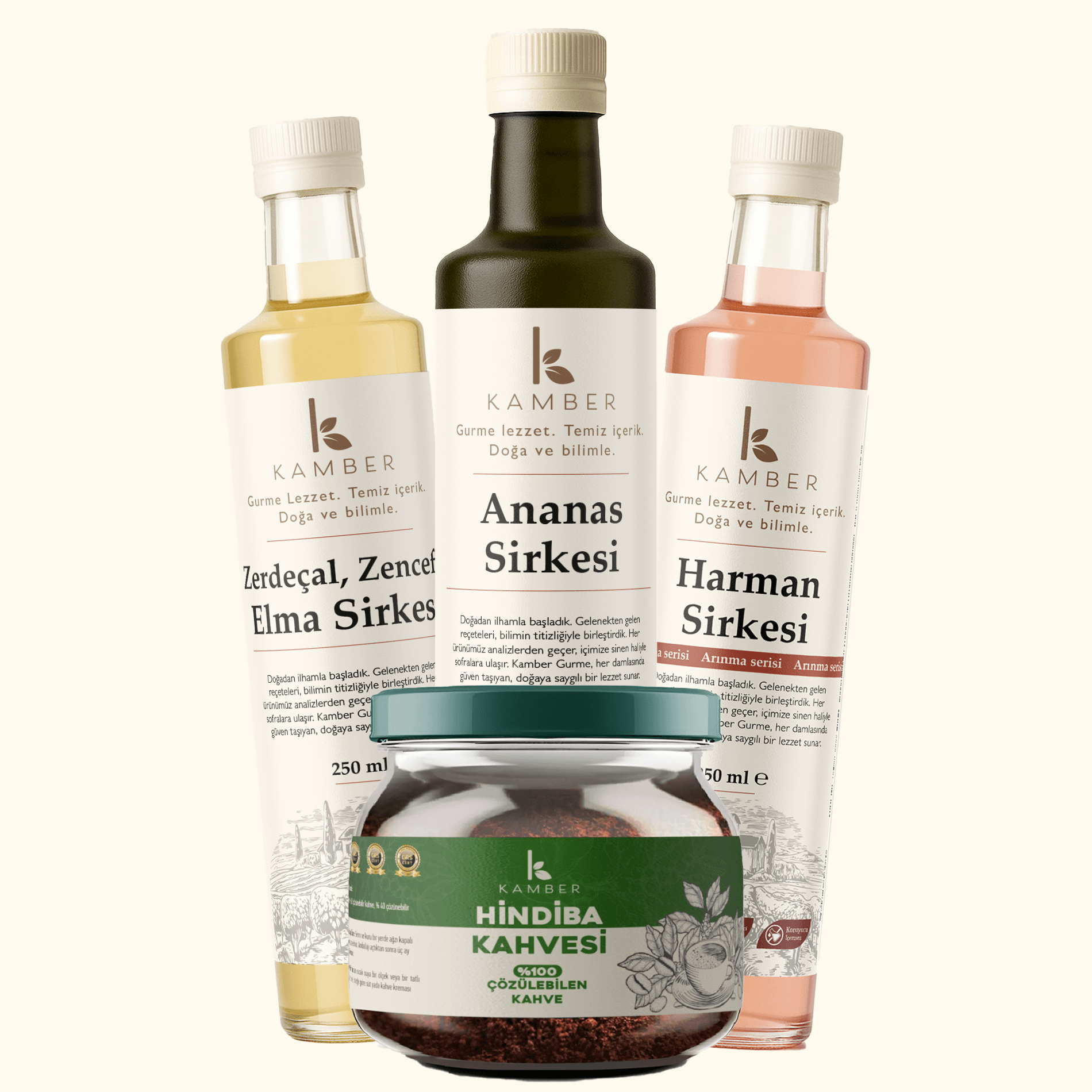 Arınma Serisi (HARMAN SİRKESİ - HİNDİBA KAHVESİ - ANANAS SİRKESİ - ZENCEFİLLİ  ZERDEÇALLI ELMA SİRKESİ)