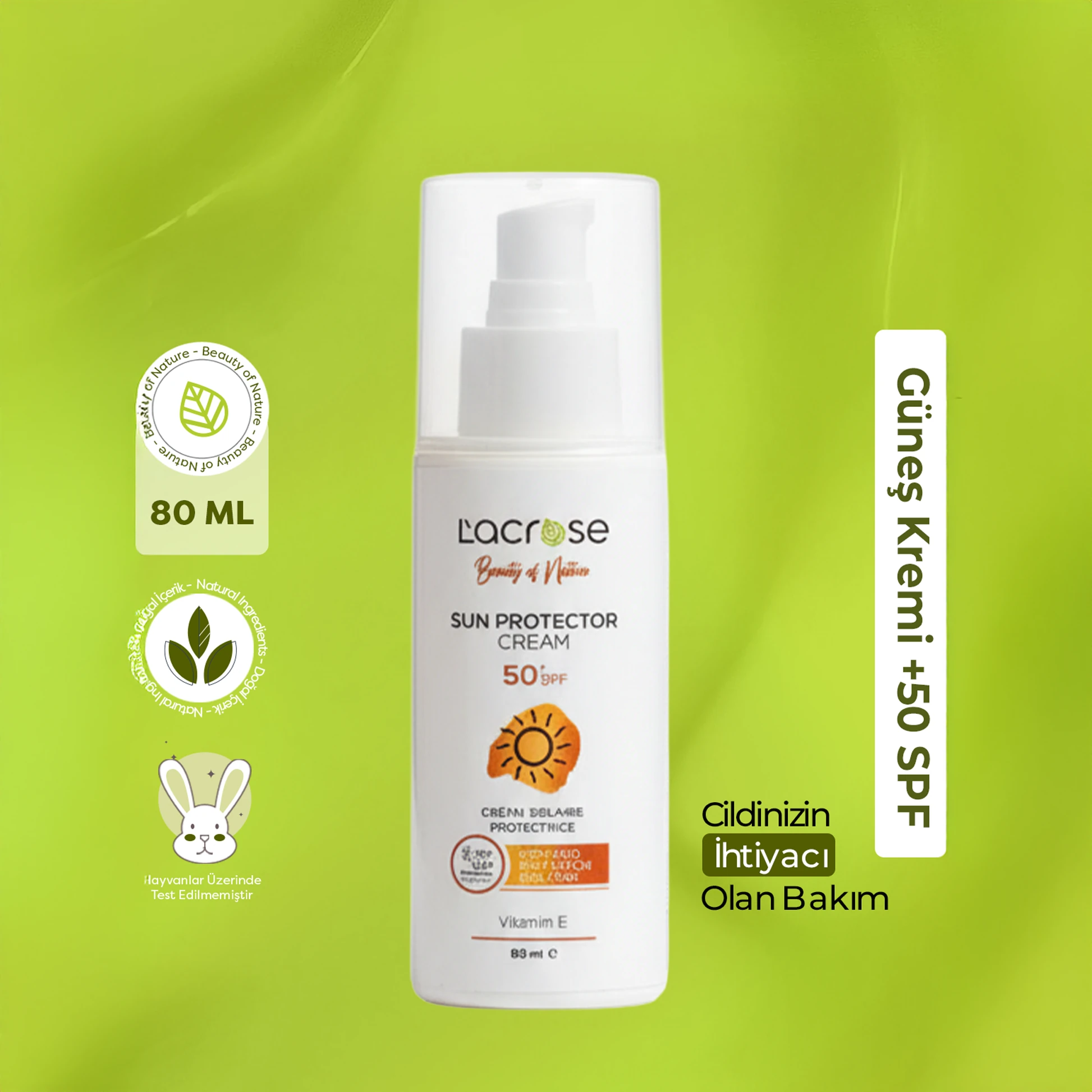 Güneş Kremi +50 SPF - Sun Protector +50 SPF - 80 ML