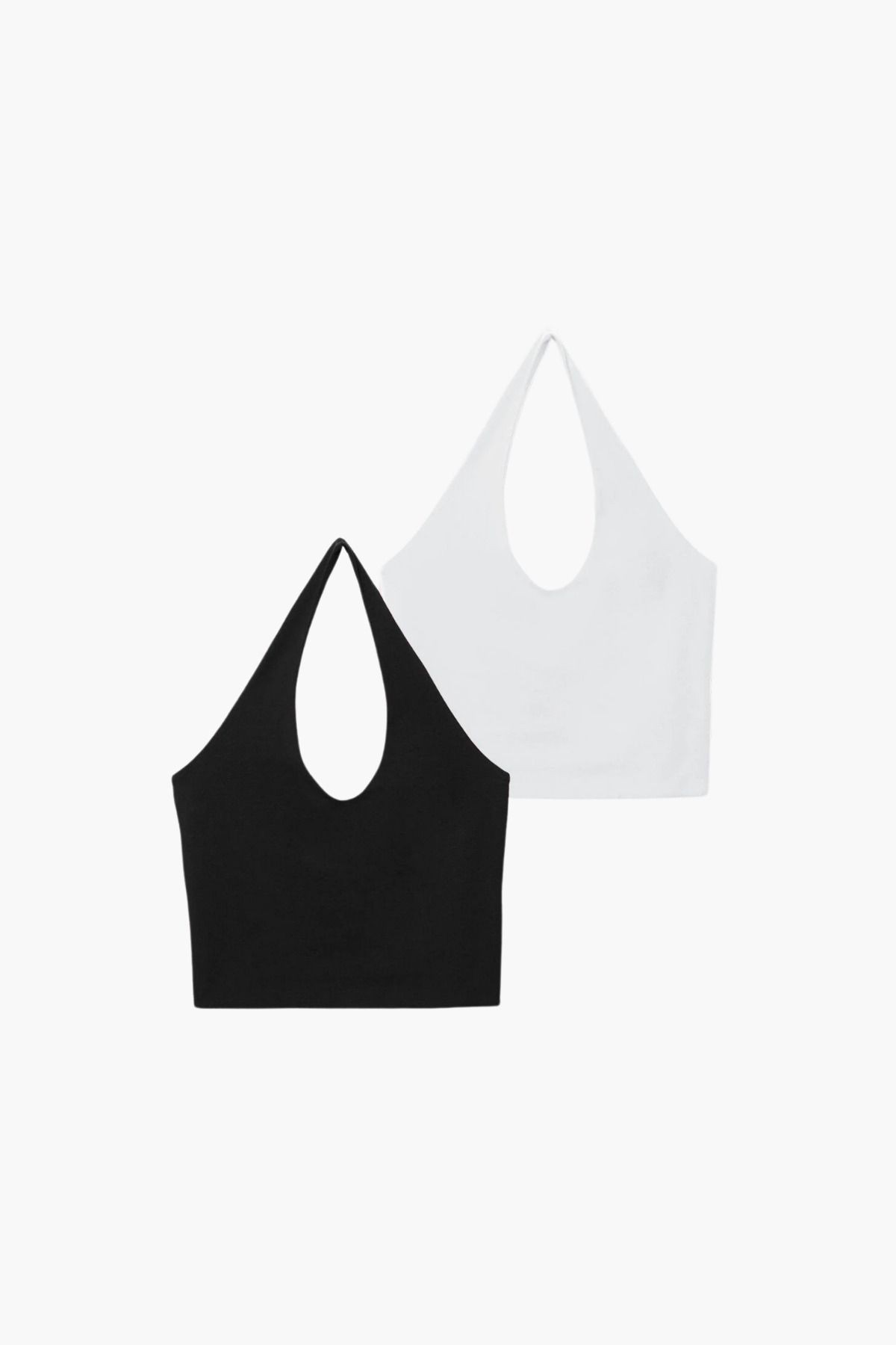 Kadın 2'li Halter Yaka Crop Top Body - siyah beyaz