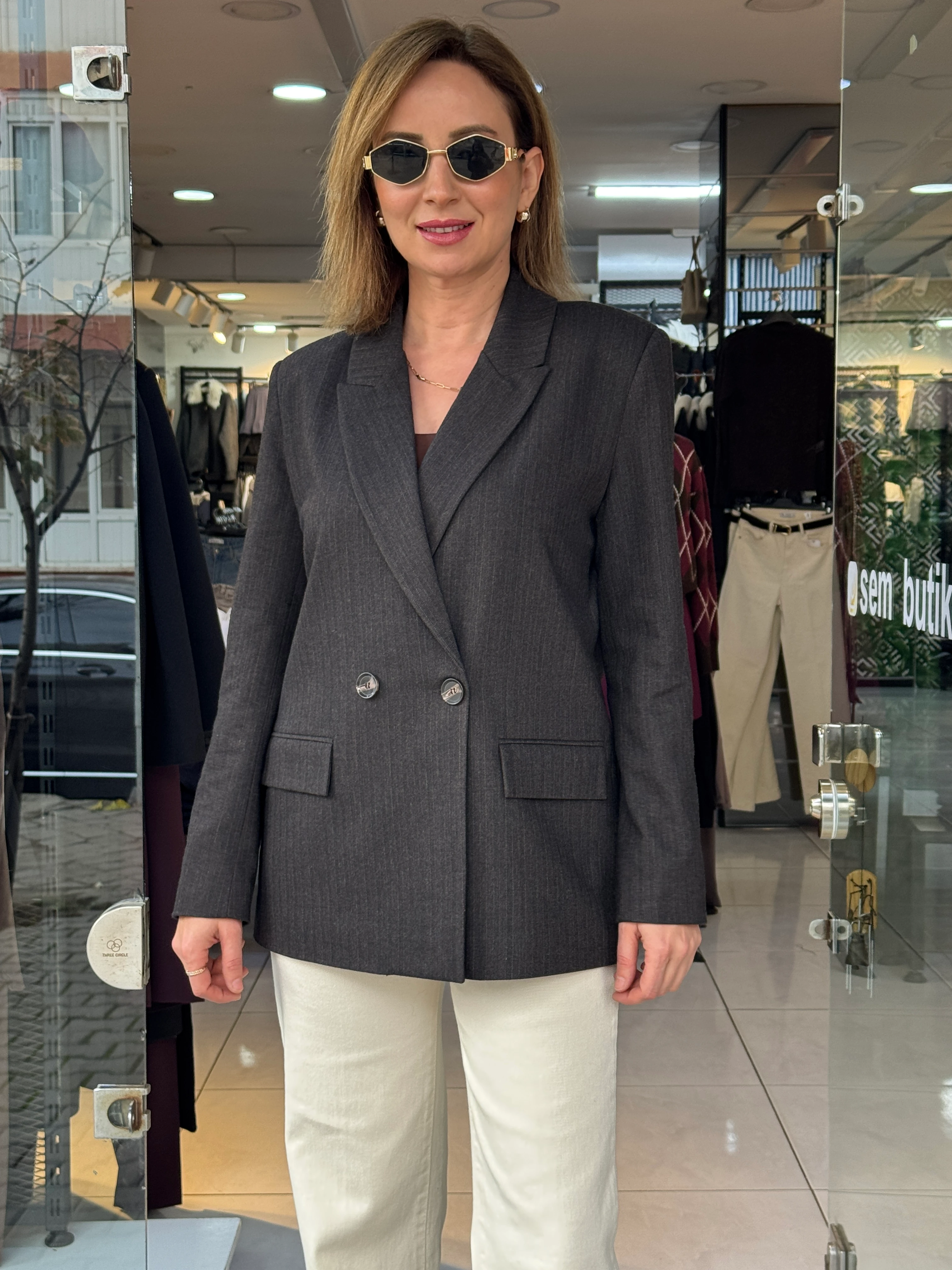 Kahve Çizgili Blazer