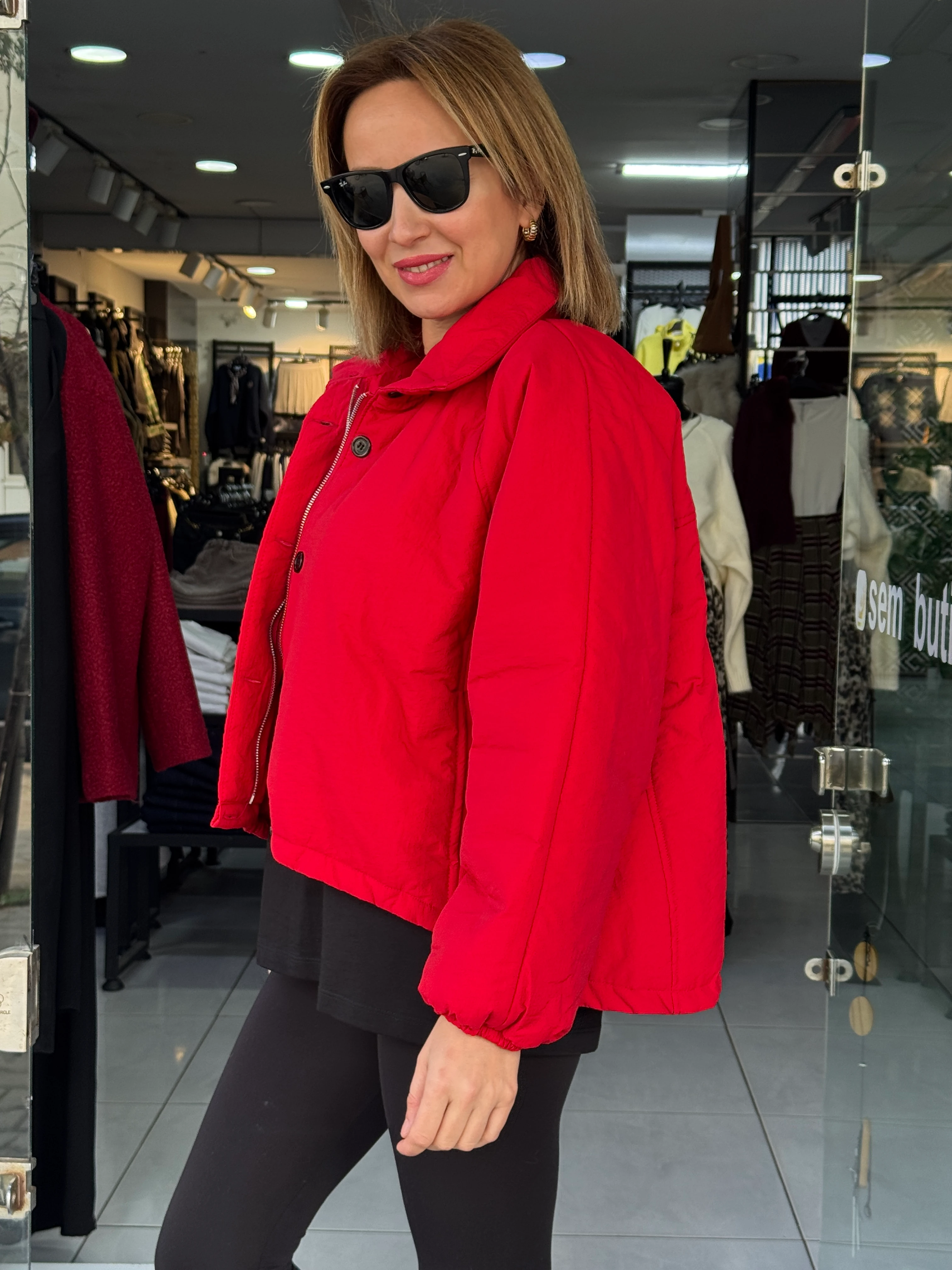 Kırmızı Oversize Şişme Mont