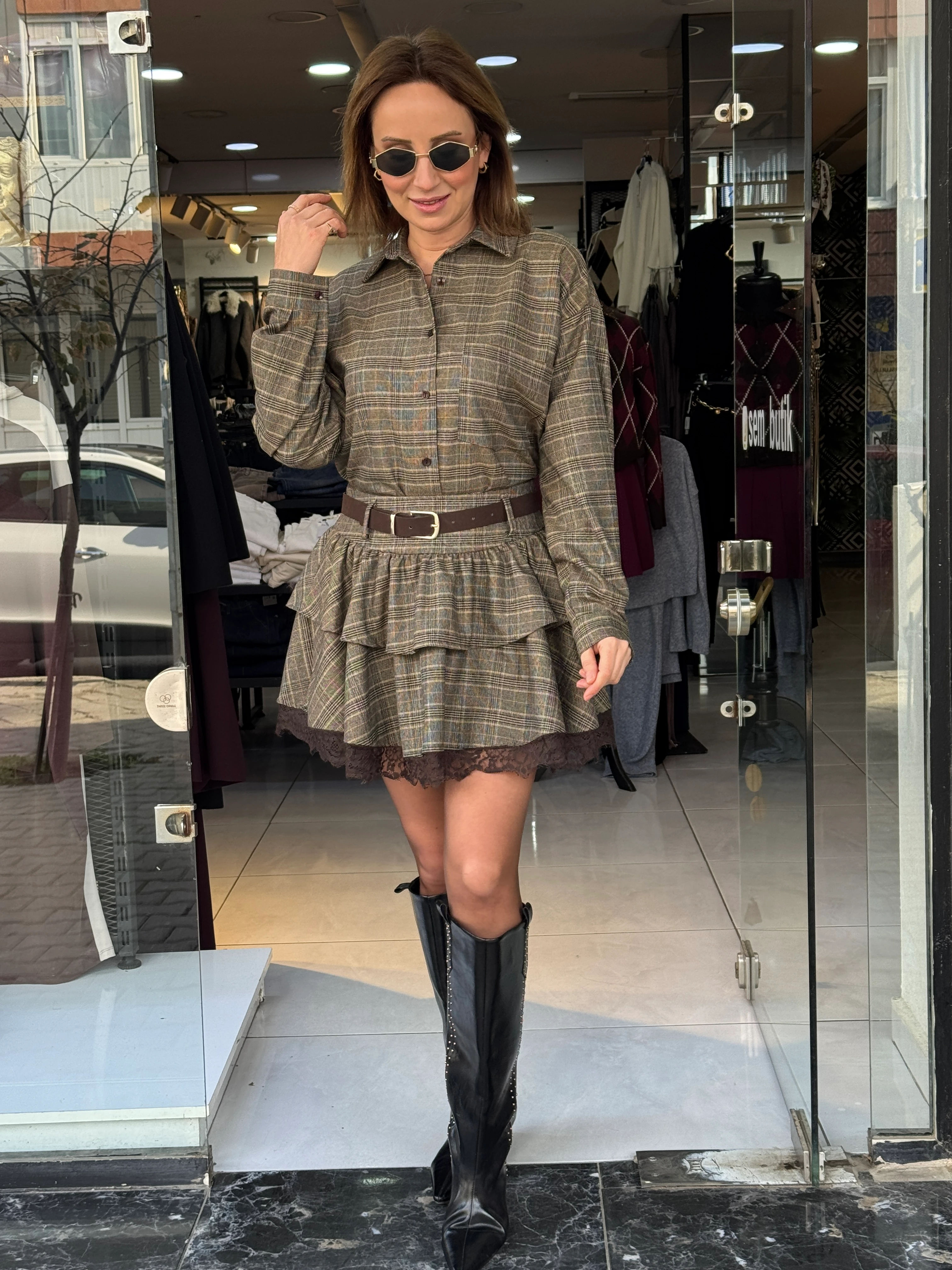 Kemerli Etekli Gömlek Takım