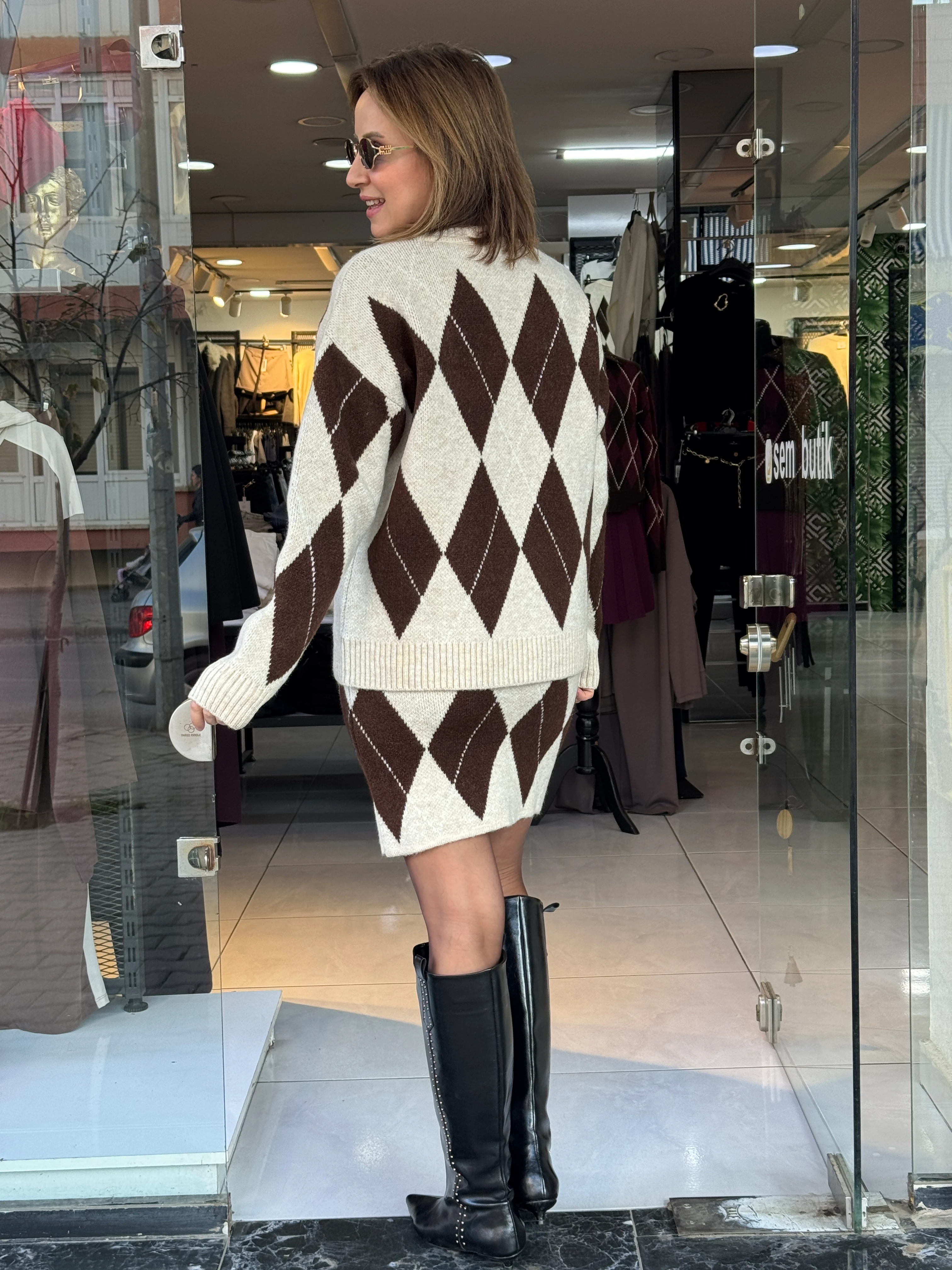 Baklava Desen Triko Etekli Takım