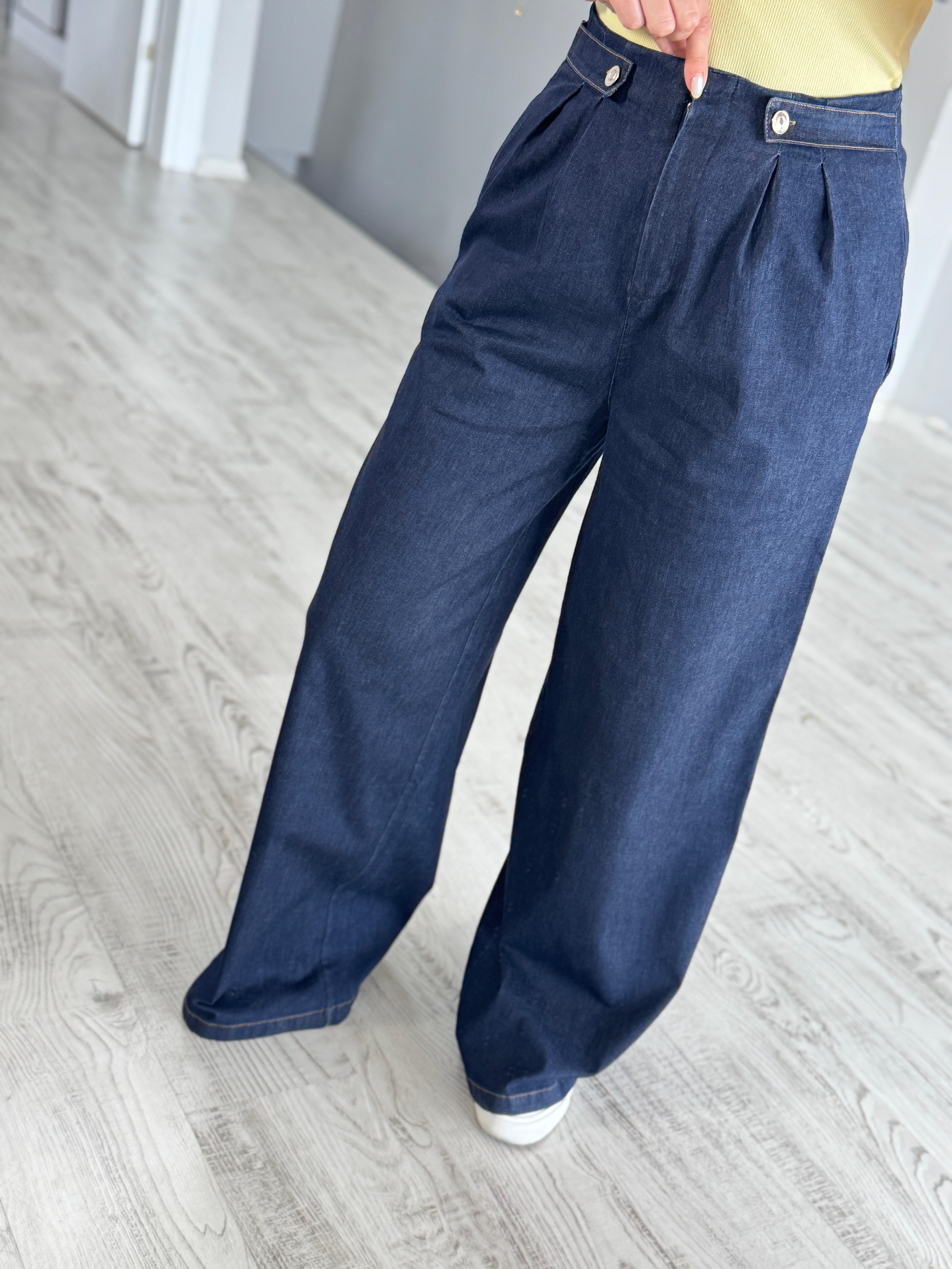 Lacivert Bel Düğmeli Jean
