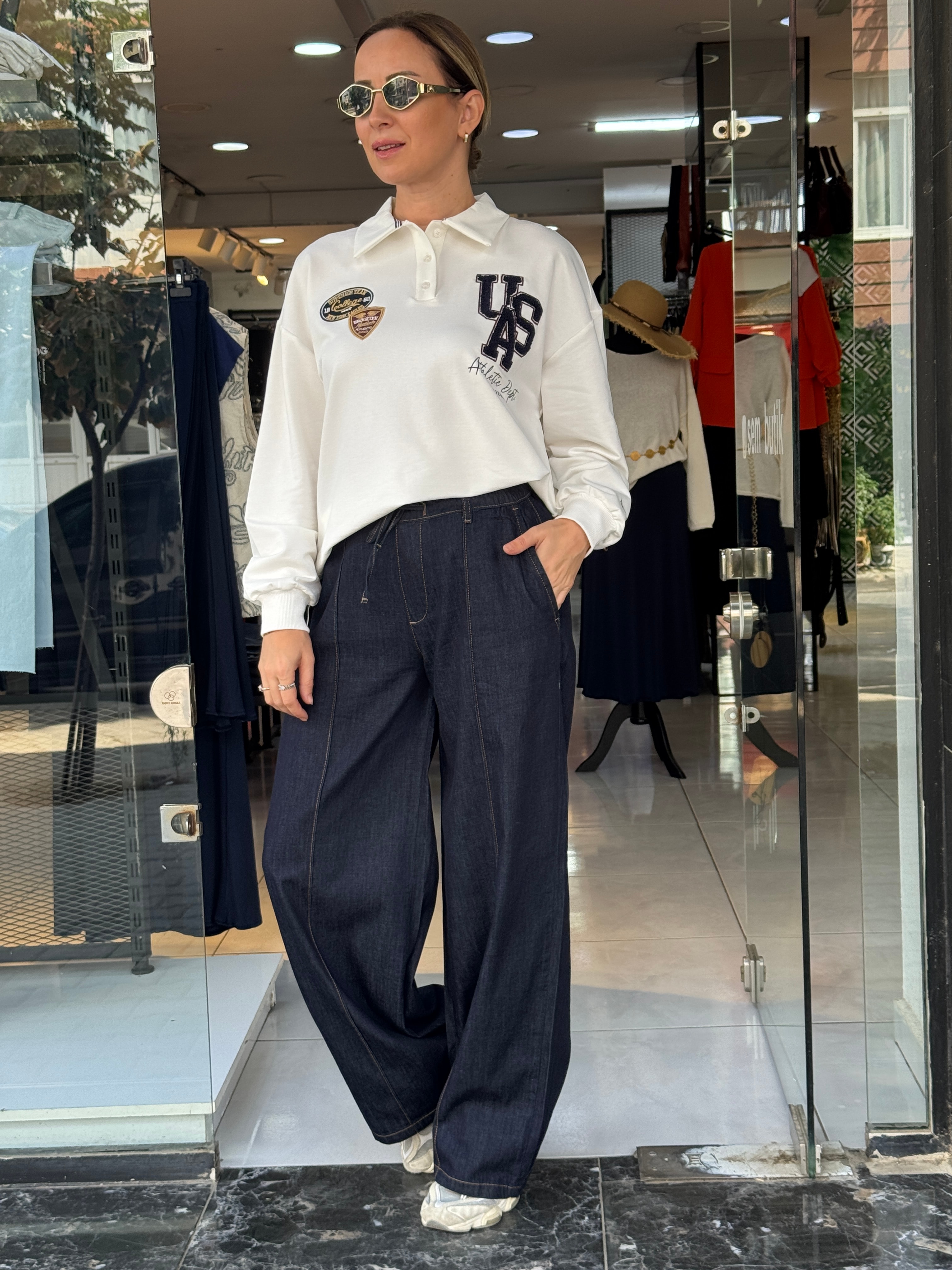 Bel Lastikli Lacivert Denim