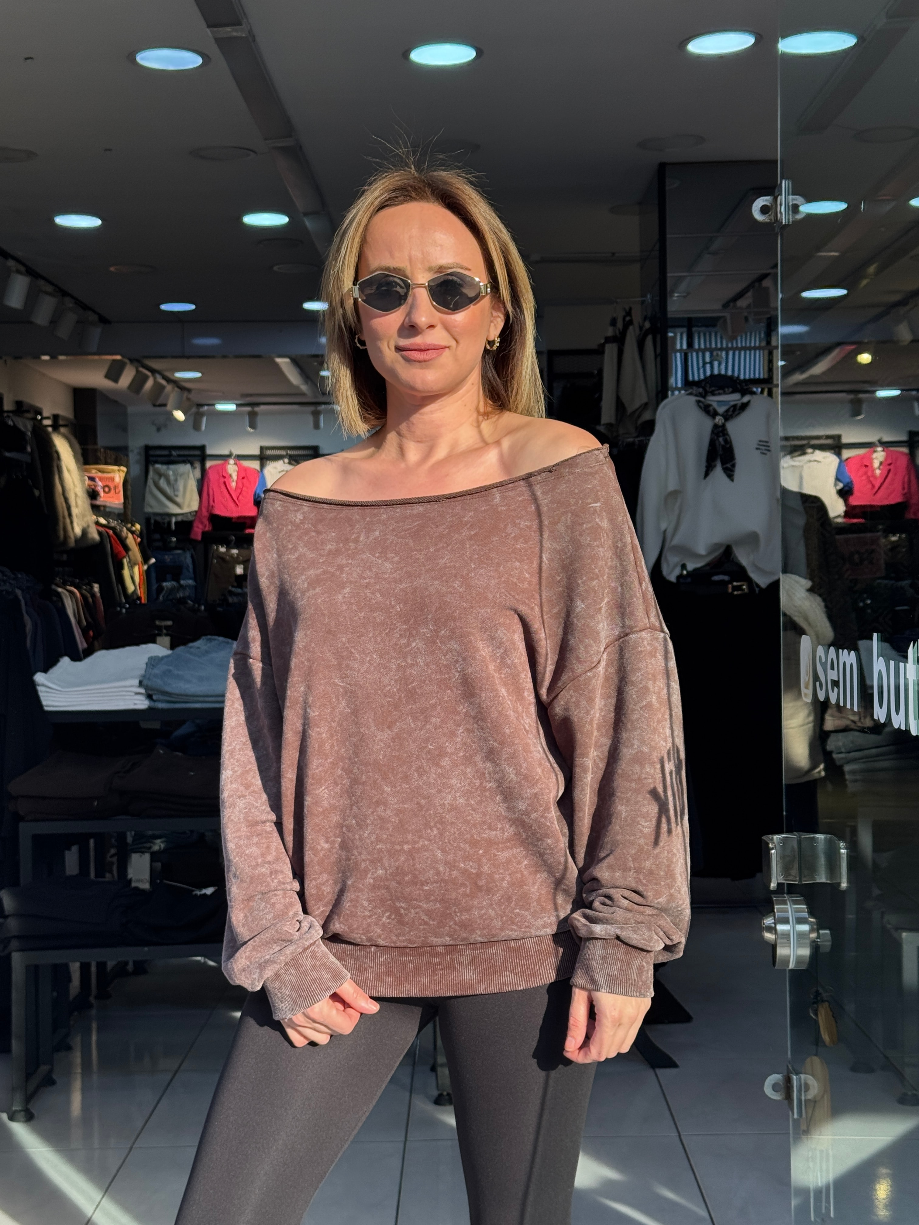 Düşük Omuz Yıkamalı Sweat