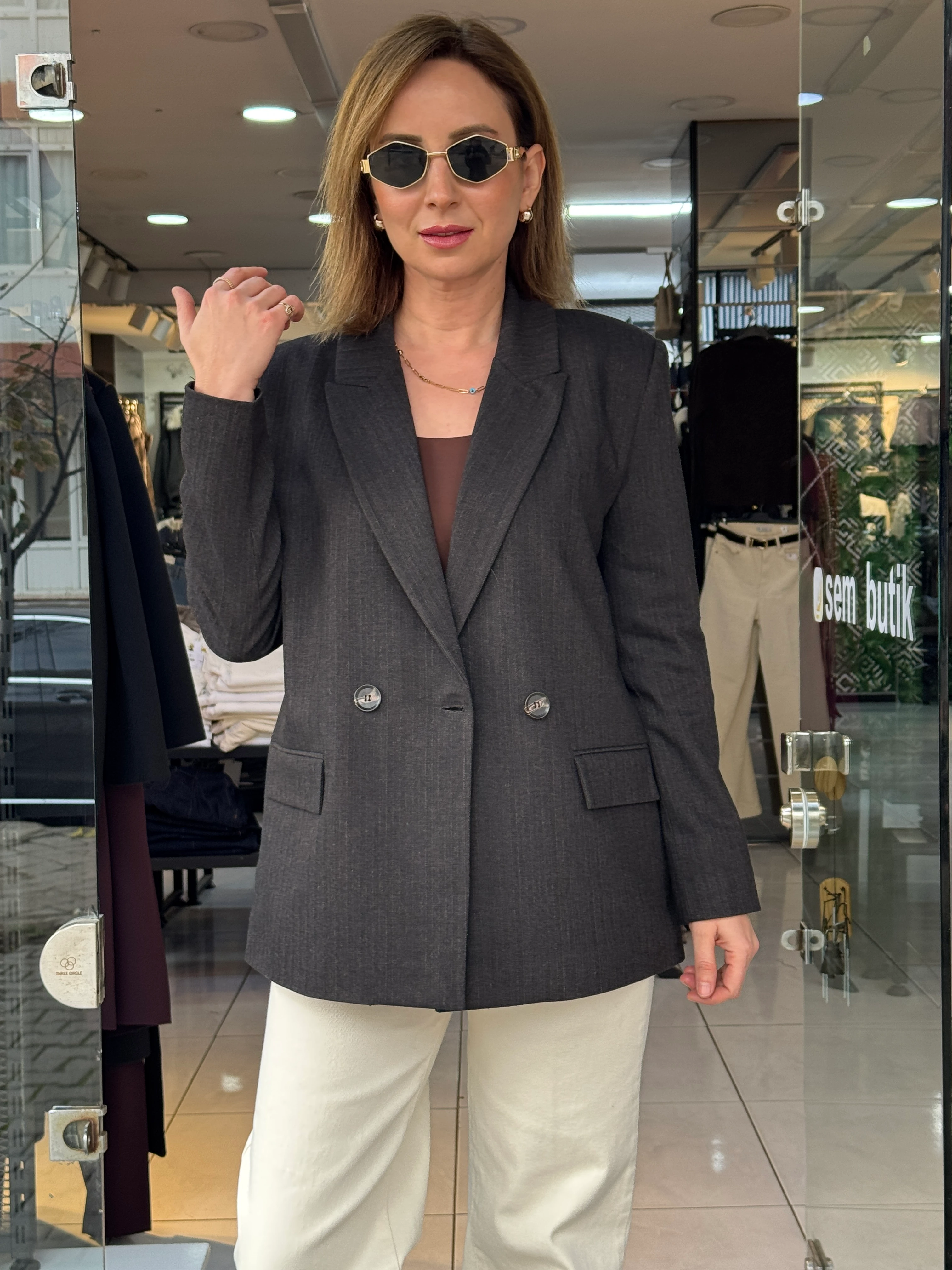 Kahve Çizgili Blazer