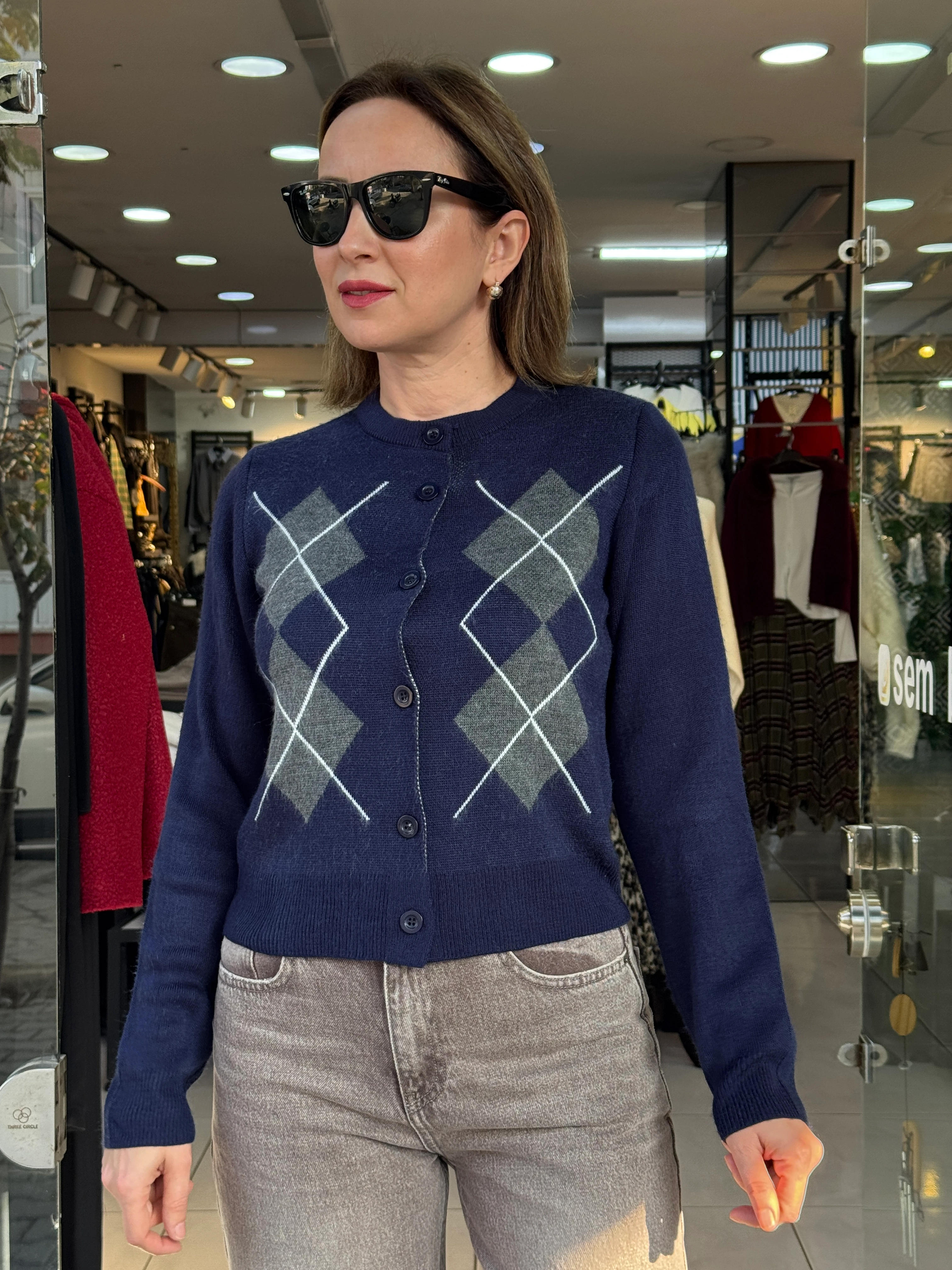 Baklava Desen Hırka - Lacivert