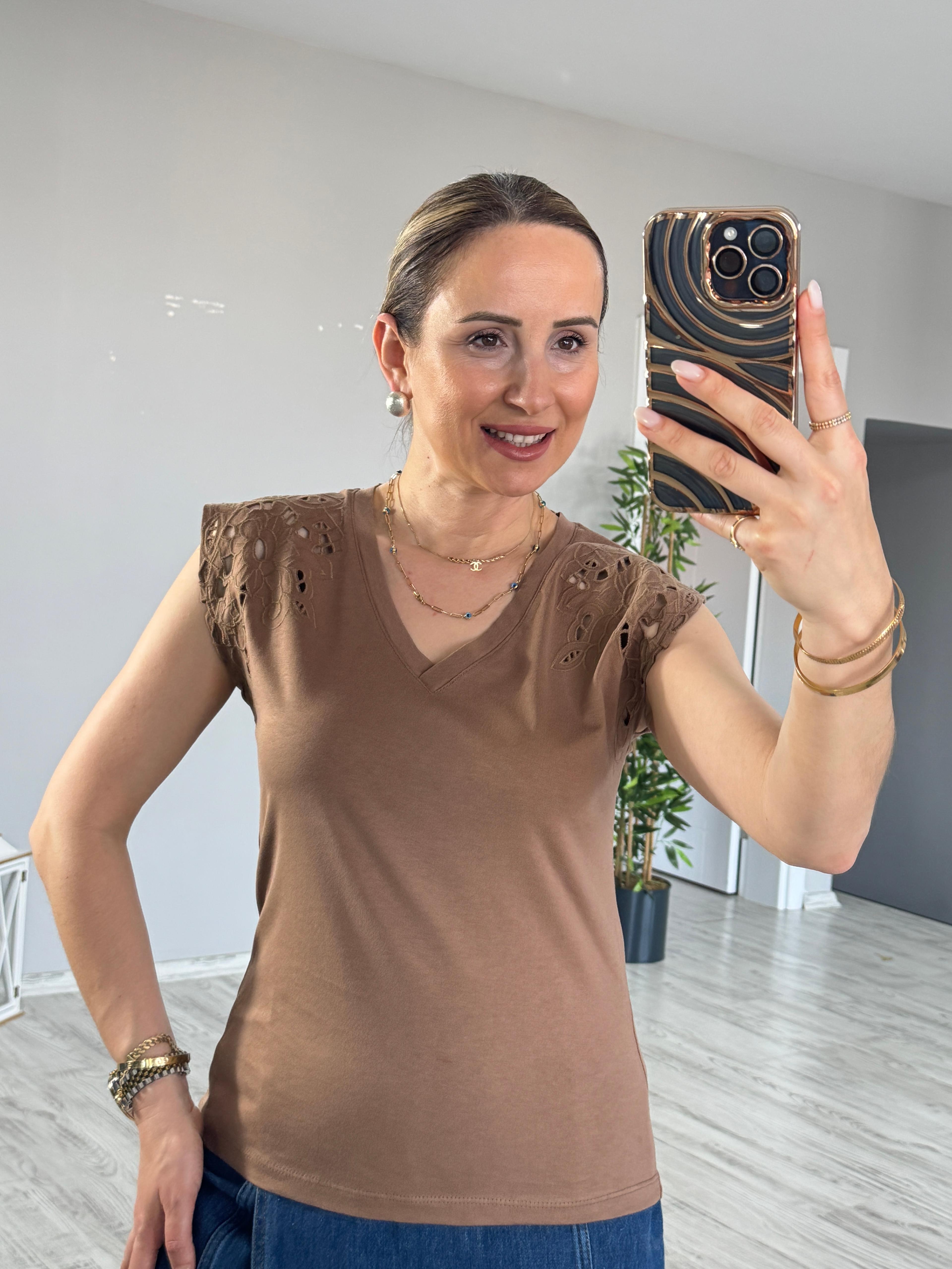 Fisto Detaylı Tshirt - Kahve