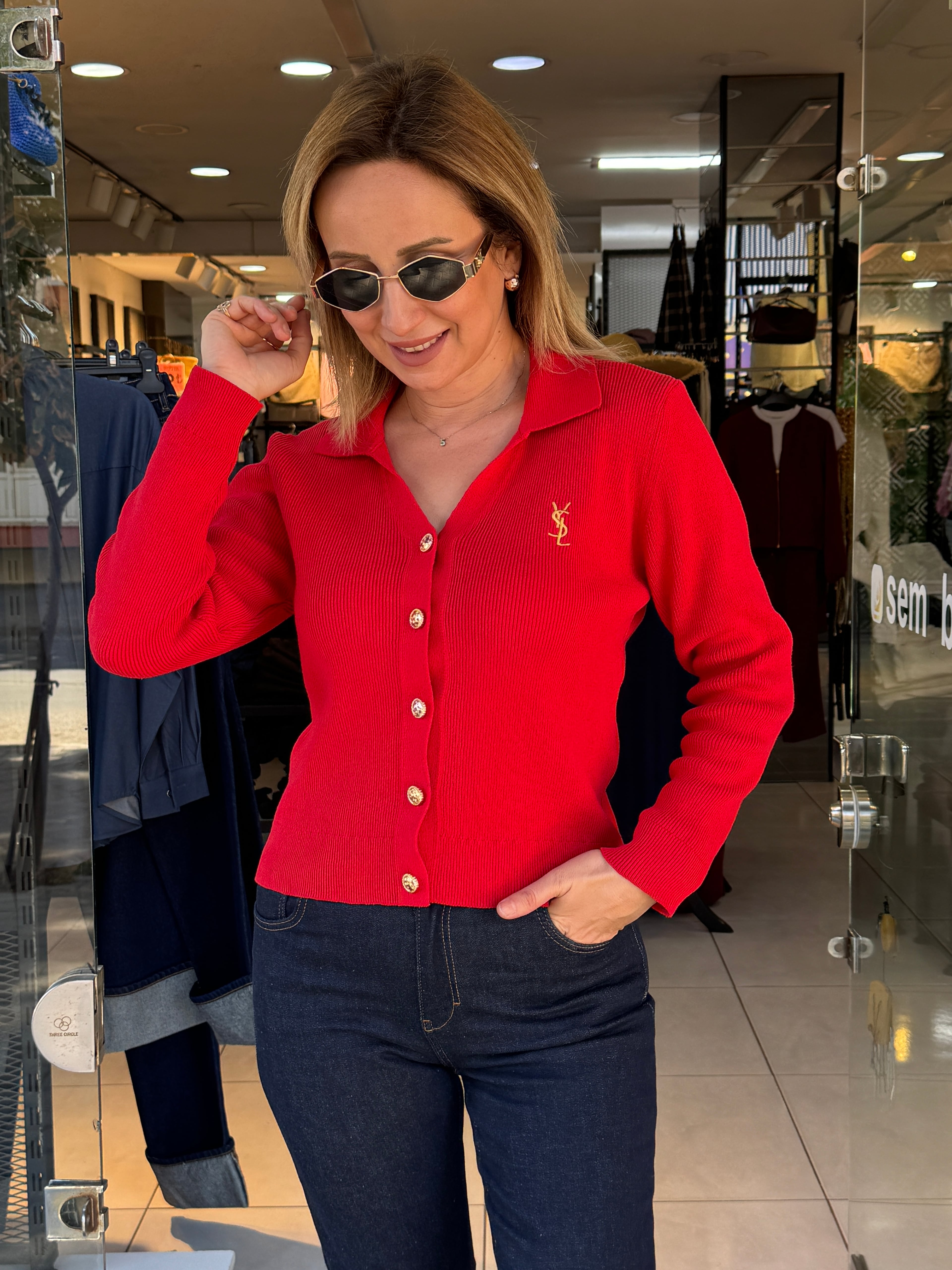 Polo Yaka Gold Düğmeli Hırka
