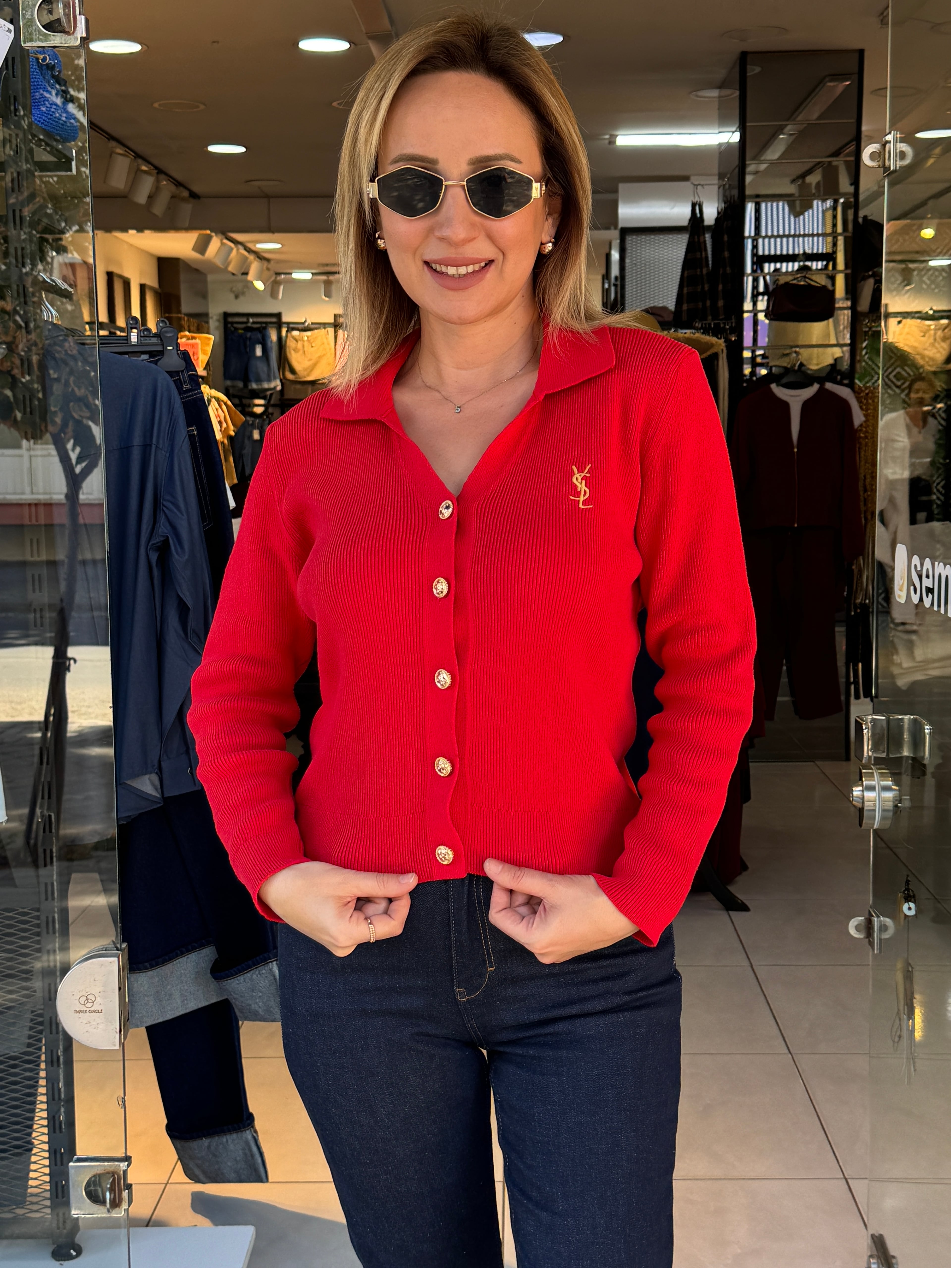 Polo Yaka Gold Düğmeli Hırka