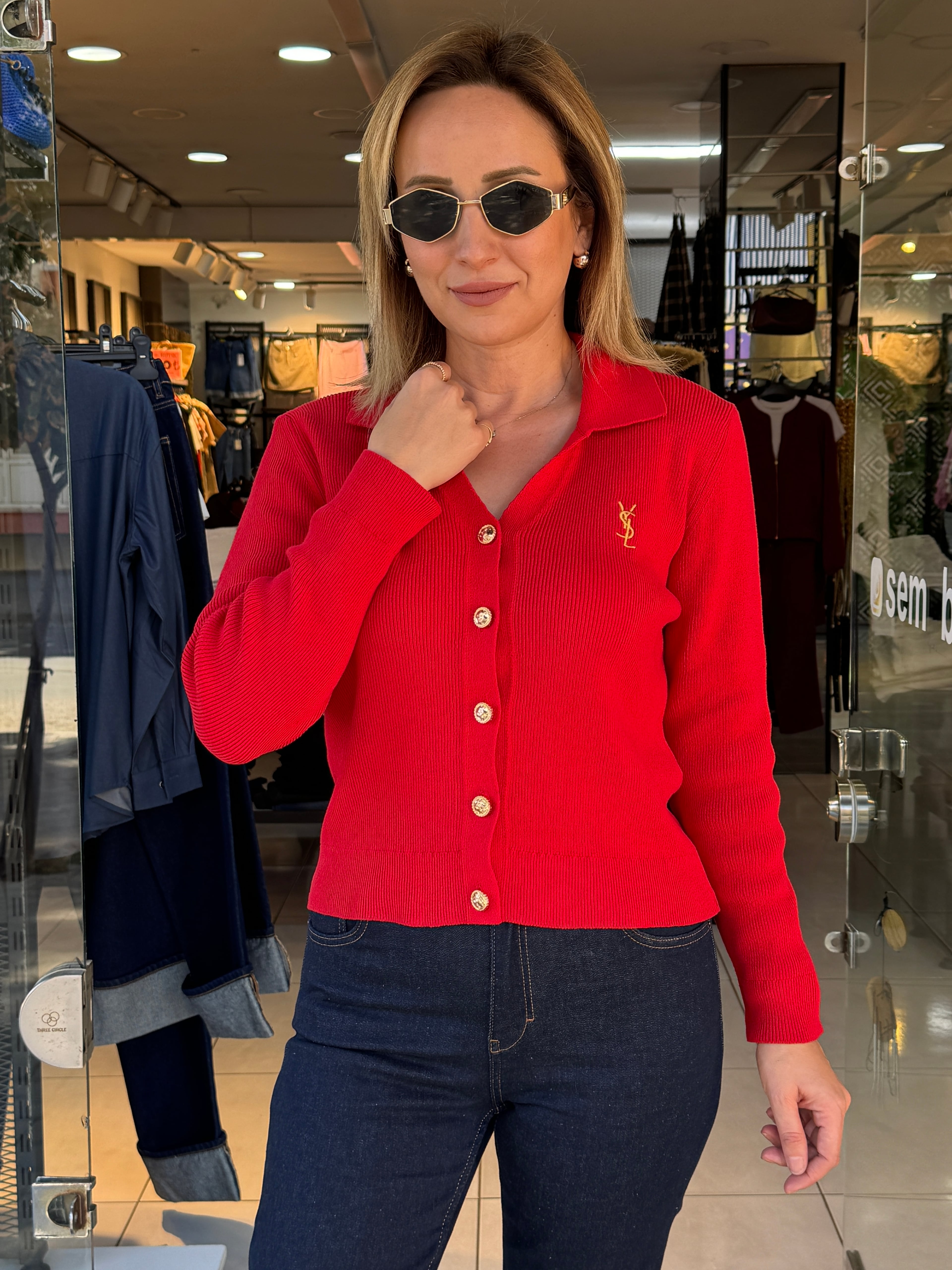 Polo Yaka Gold Düğmeli Hırka