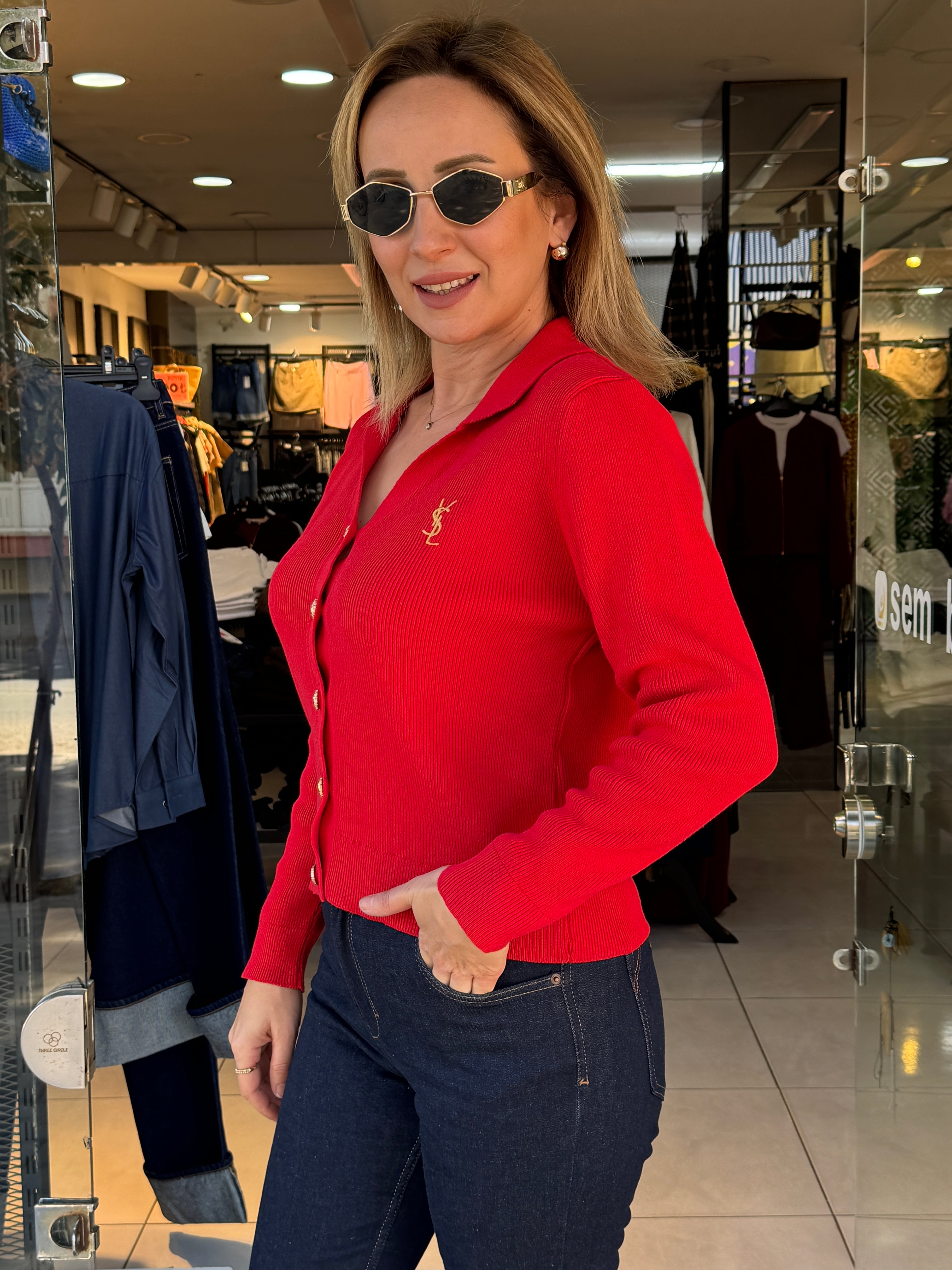 Polo Yaka Gold Düğmeli Hırka