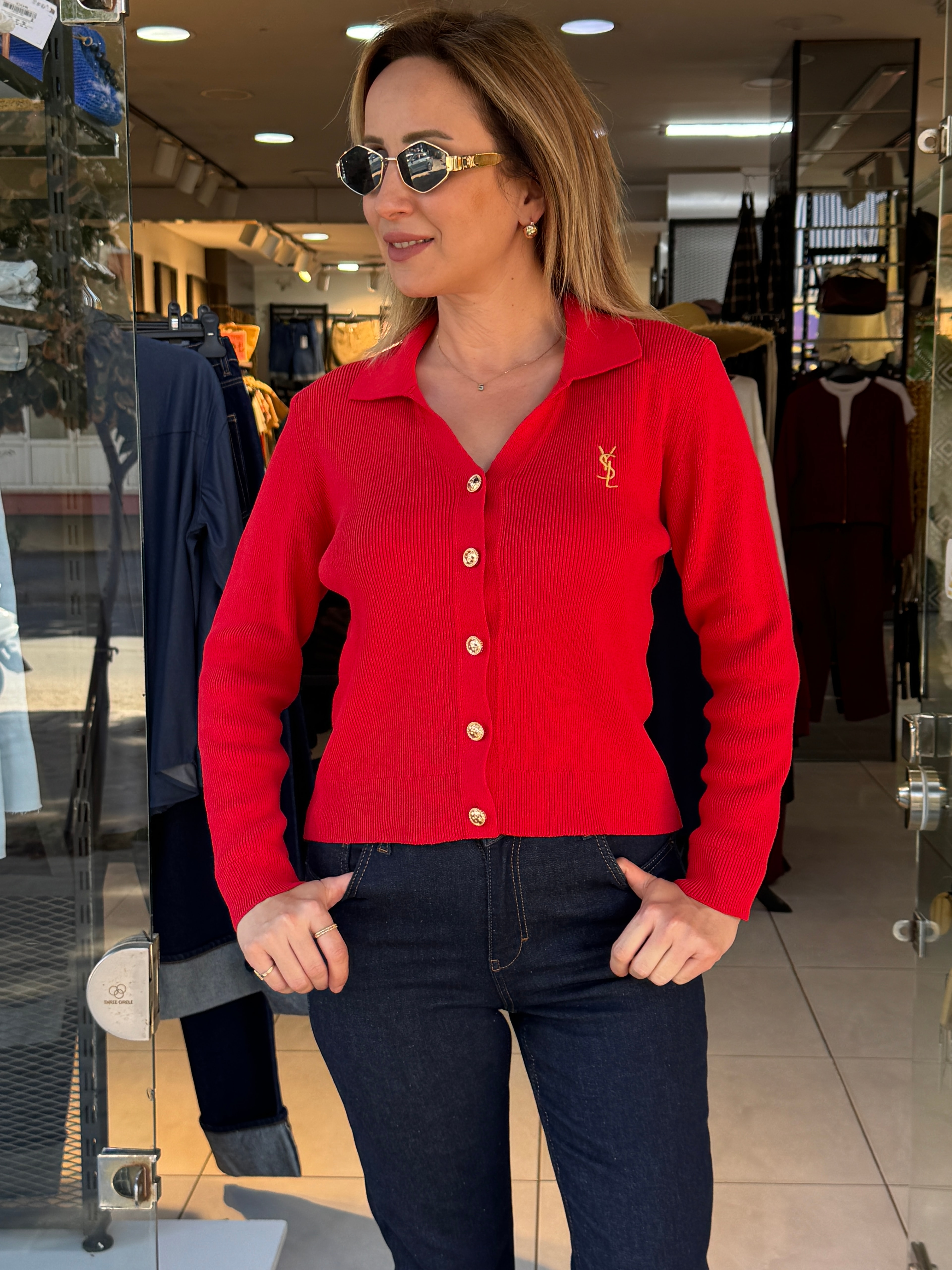 Polo Yaka Gold Düğmeli Hırka