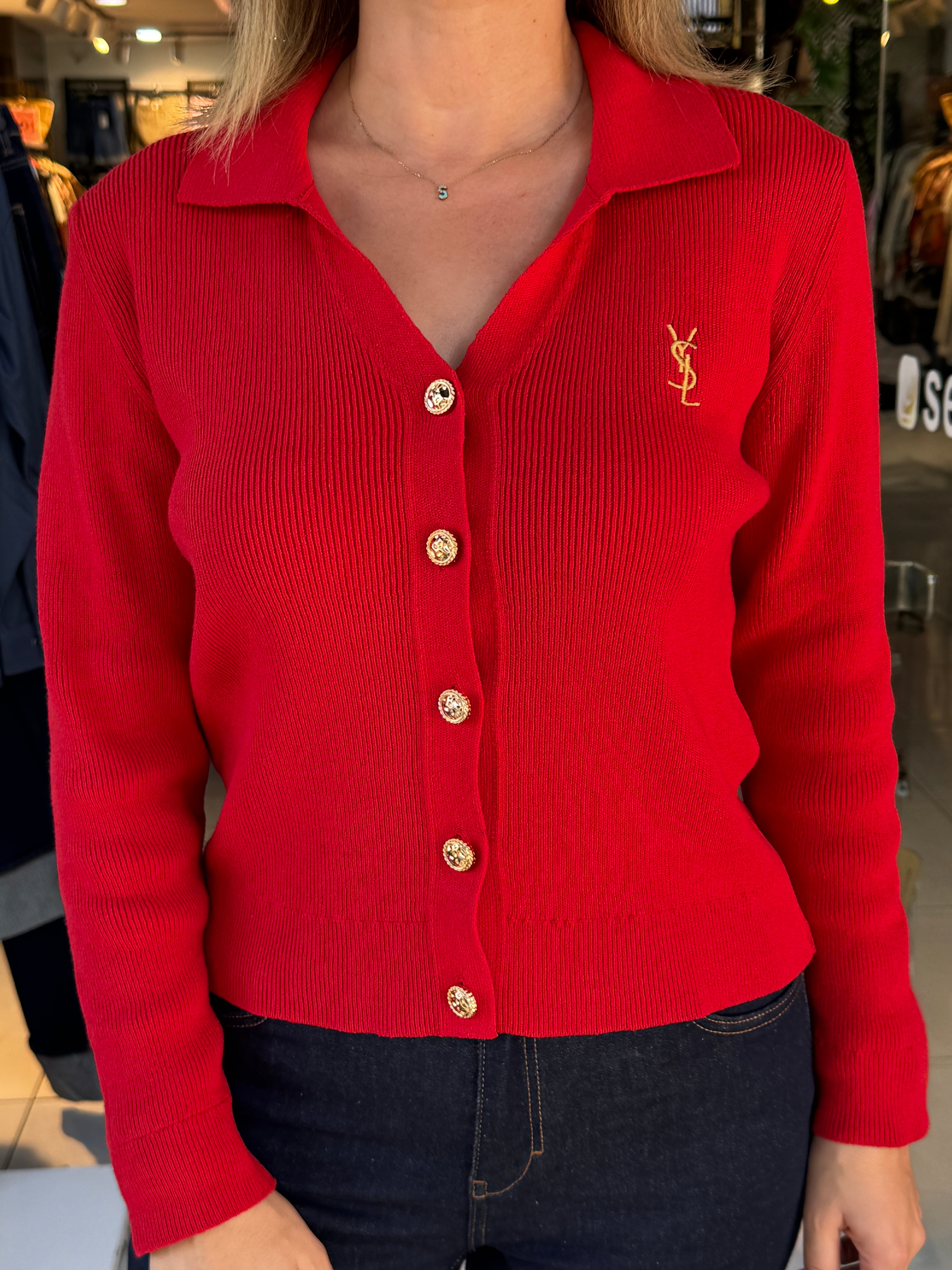 Polo Yaka Gold Düğmeli Hırka