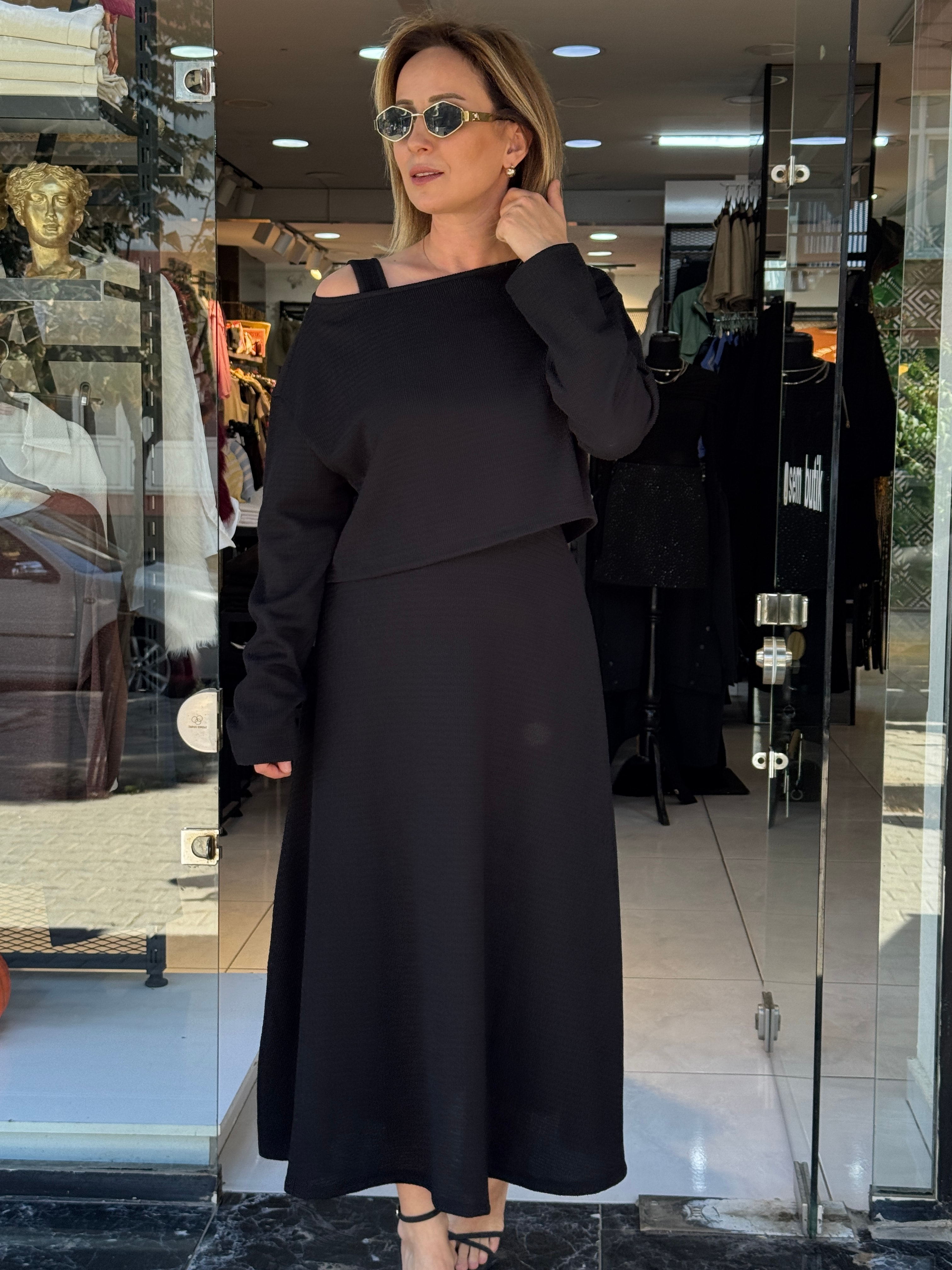 Bluz Detaylı Elbise - Siyah