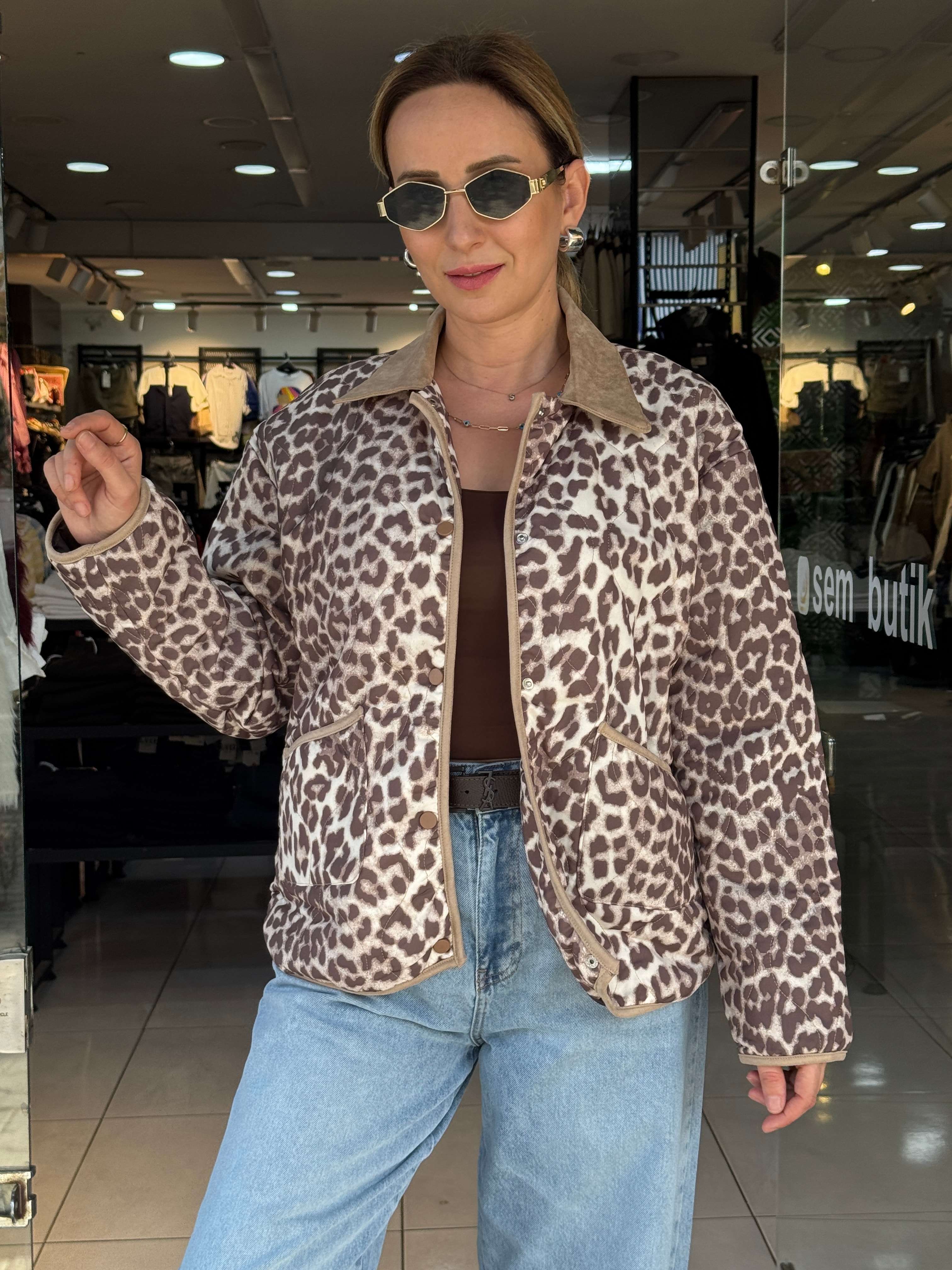 Leopar Kapitone Ceket