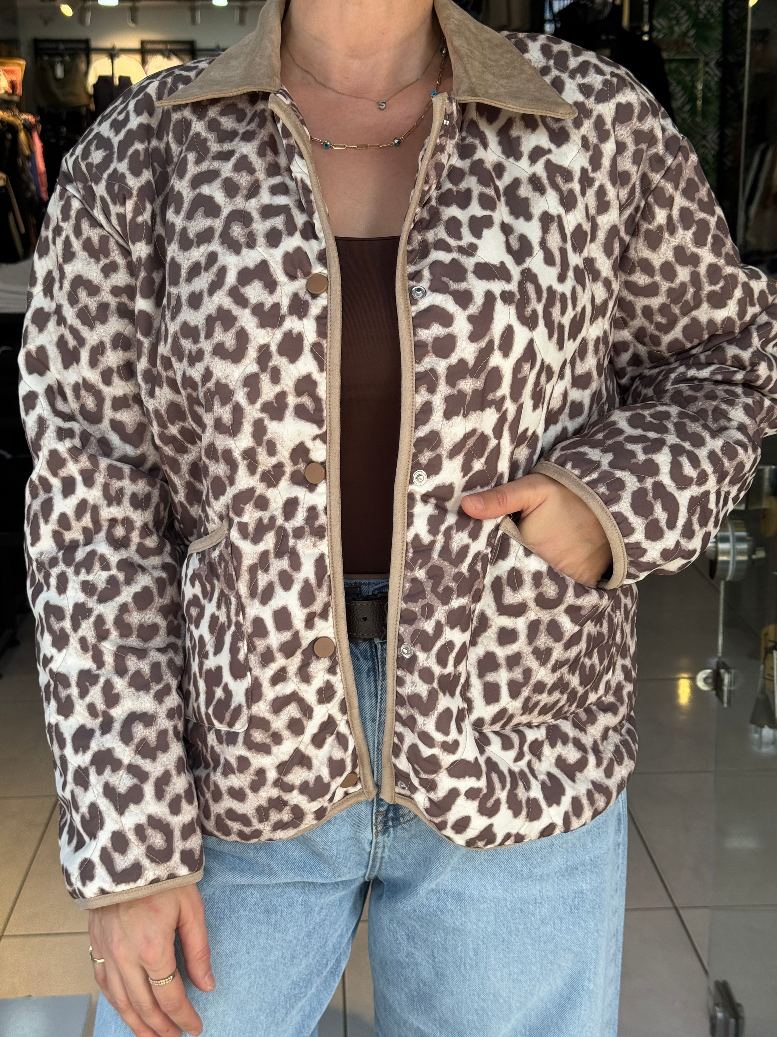 Leopar Kapitone Ceket