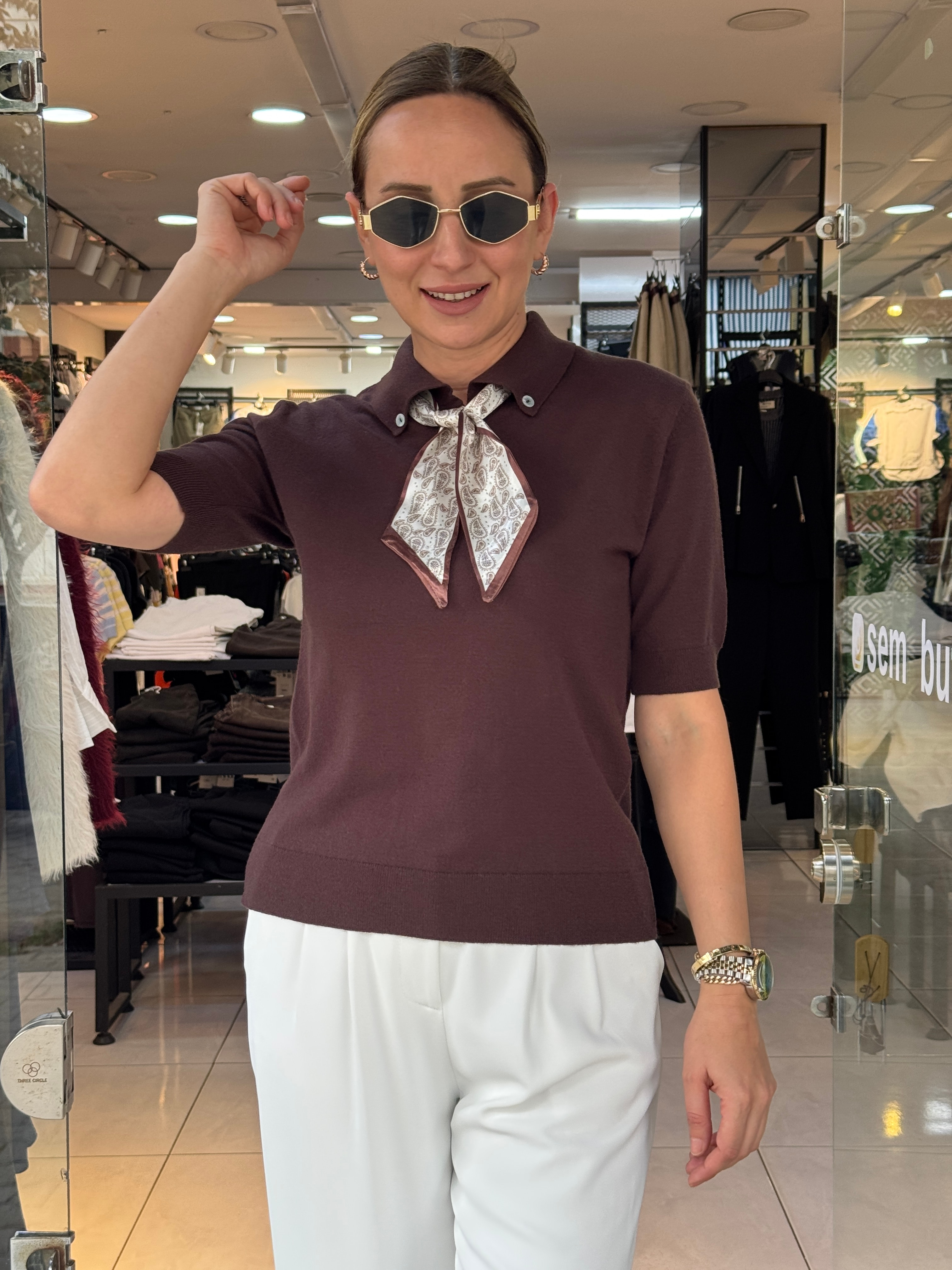 Fularlı Polo Yaka Triko