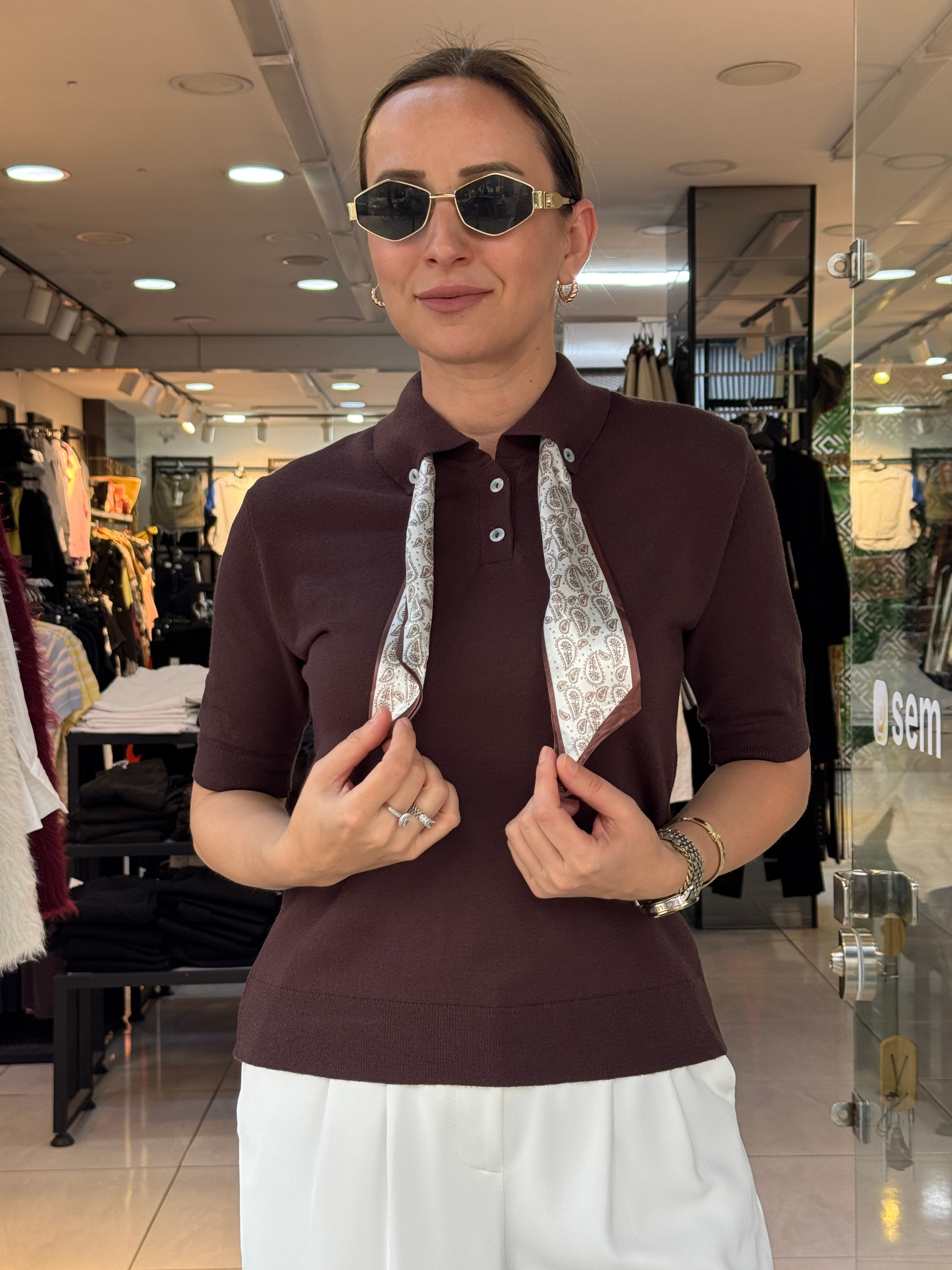Fularlı Polo Yaka Triko