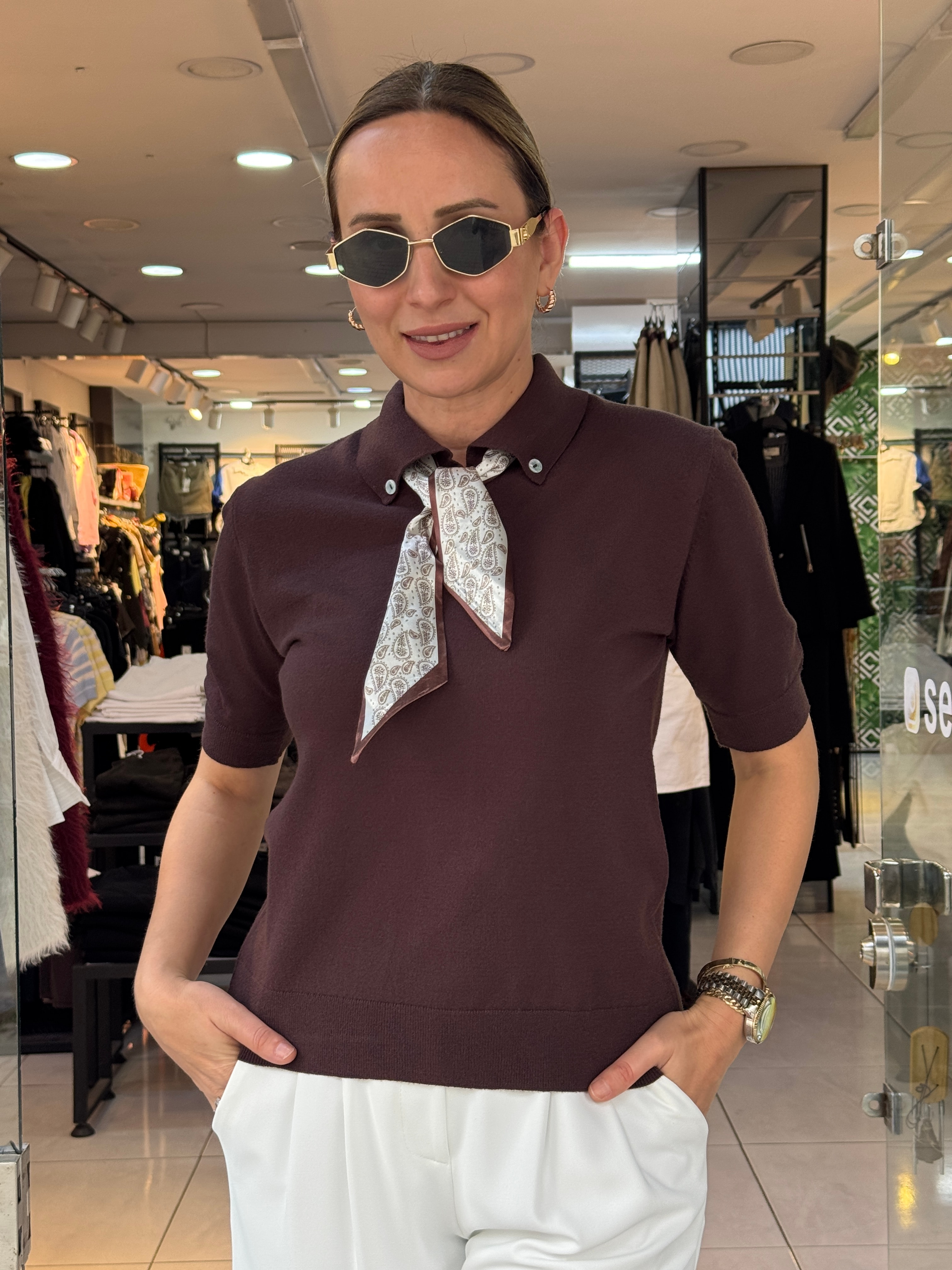 Fularlı Polo Yaka Triko