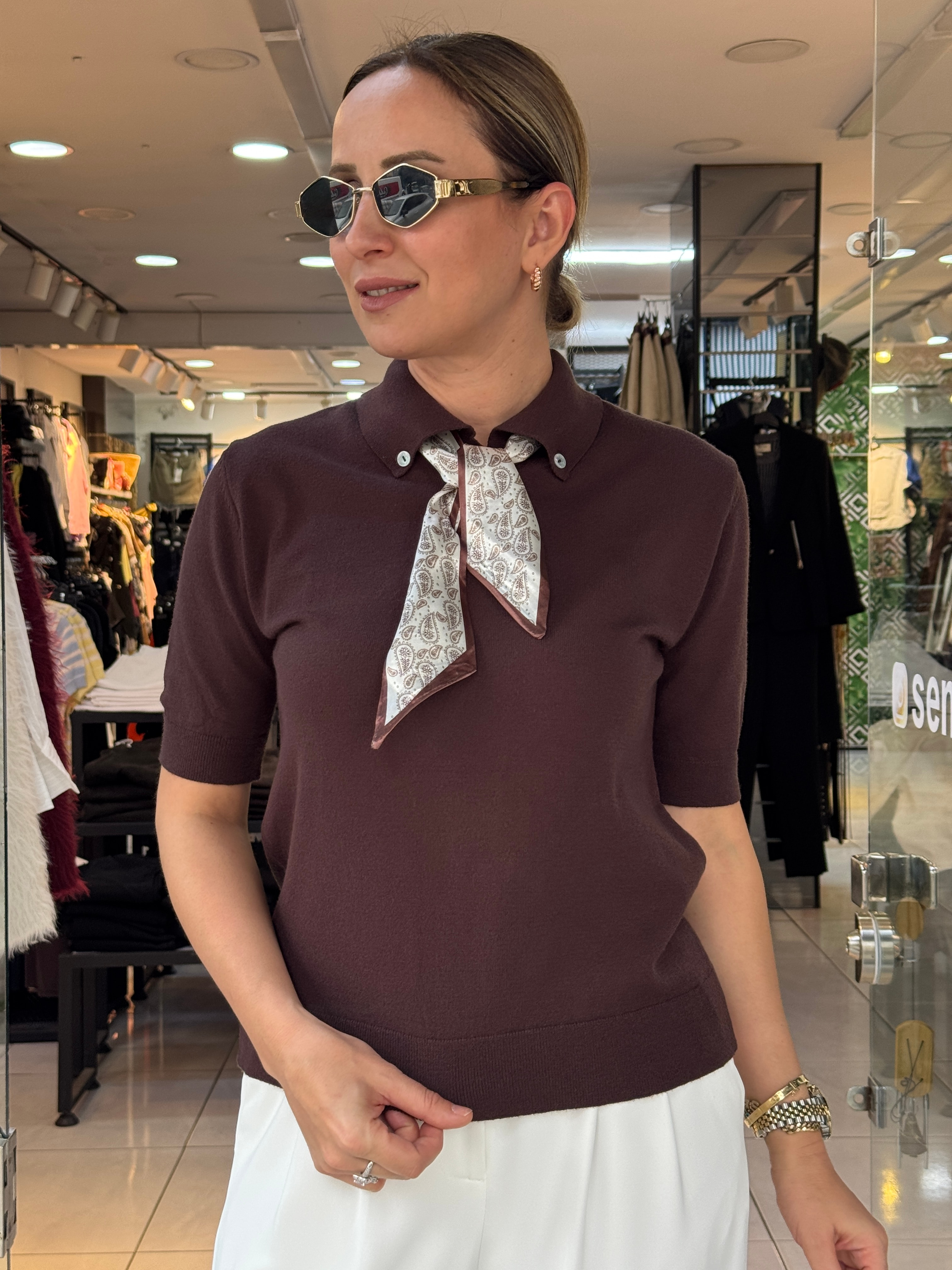 Fularlı Polo Yaka Triko