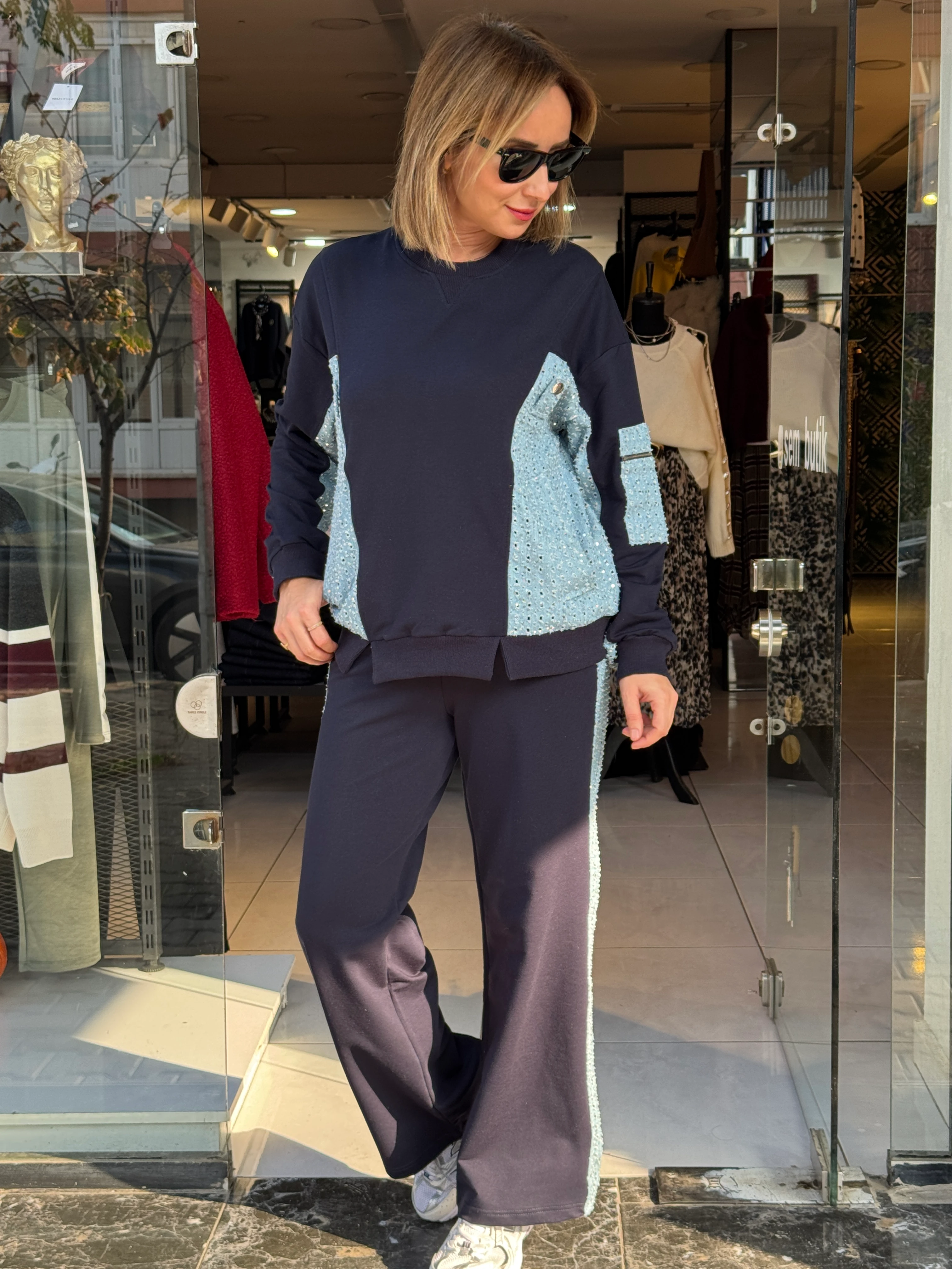 Kot Garnili Pul Detaylı Eşofman Takım