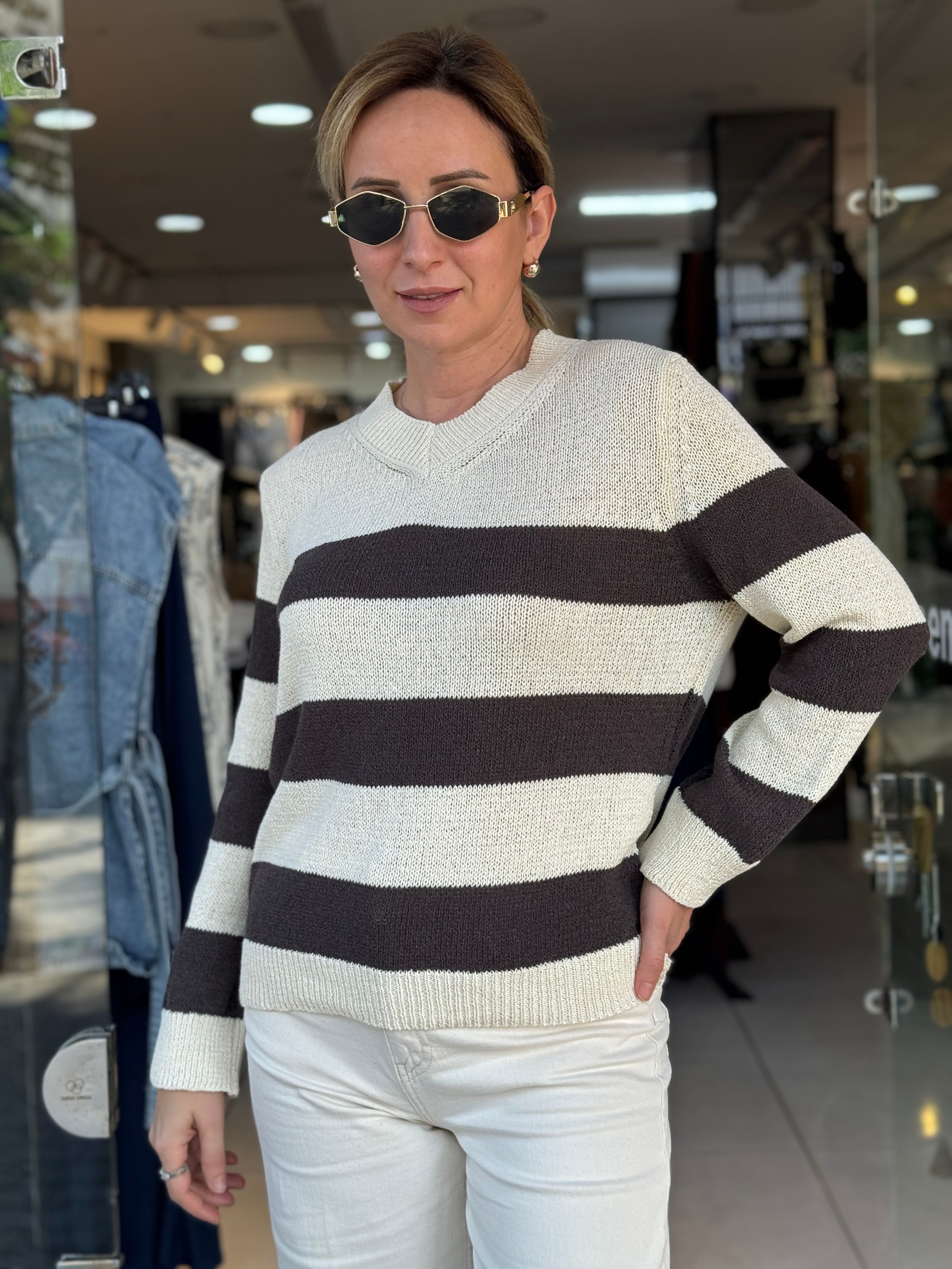 Kahve Çizgili Merserize