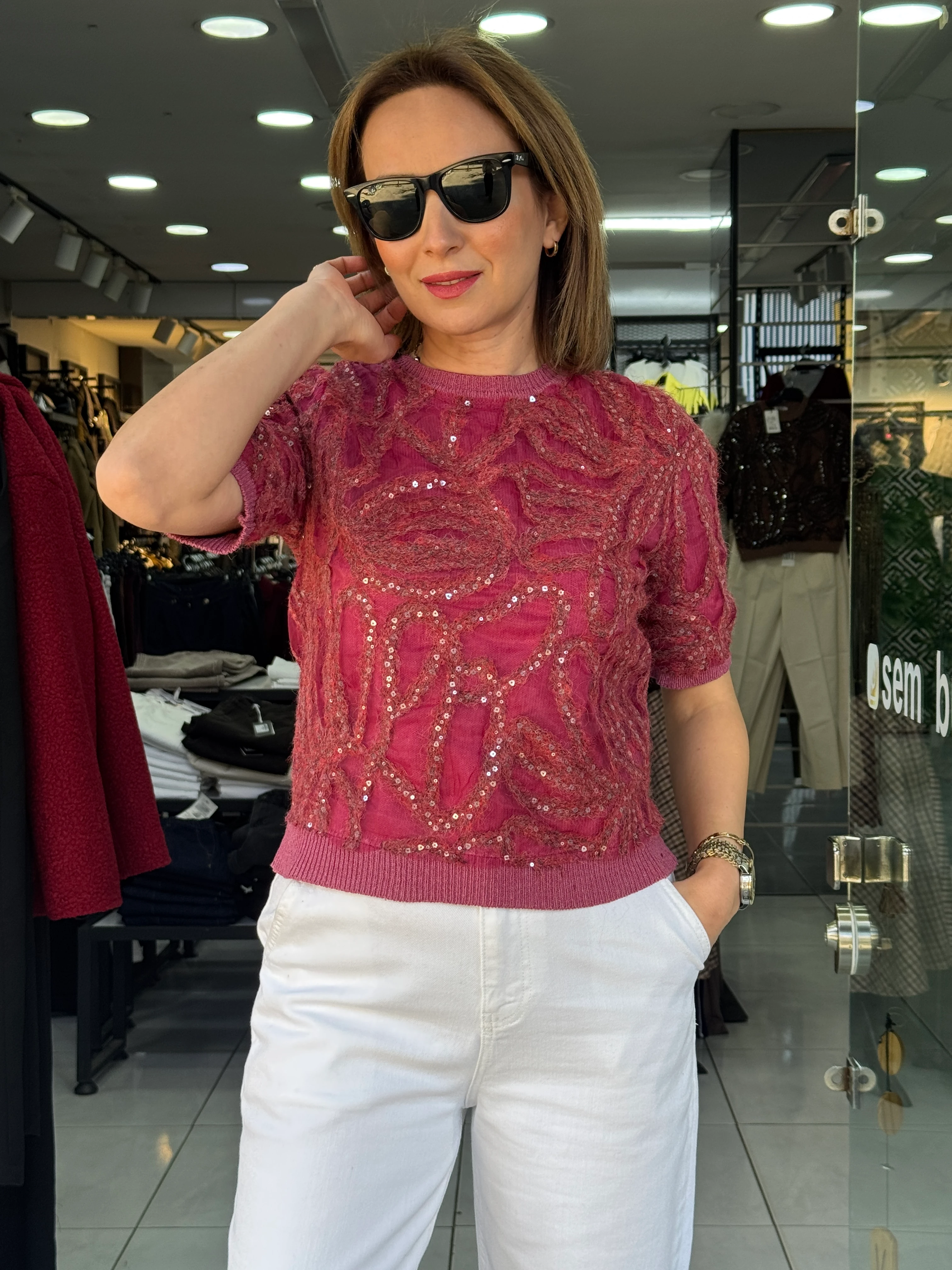 Tül Payet İşlemeli Triko