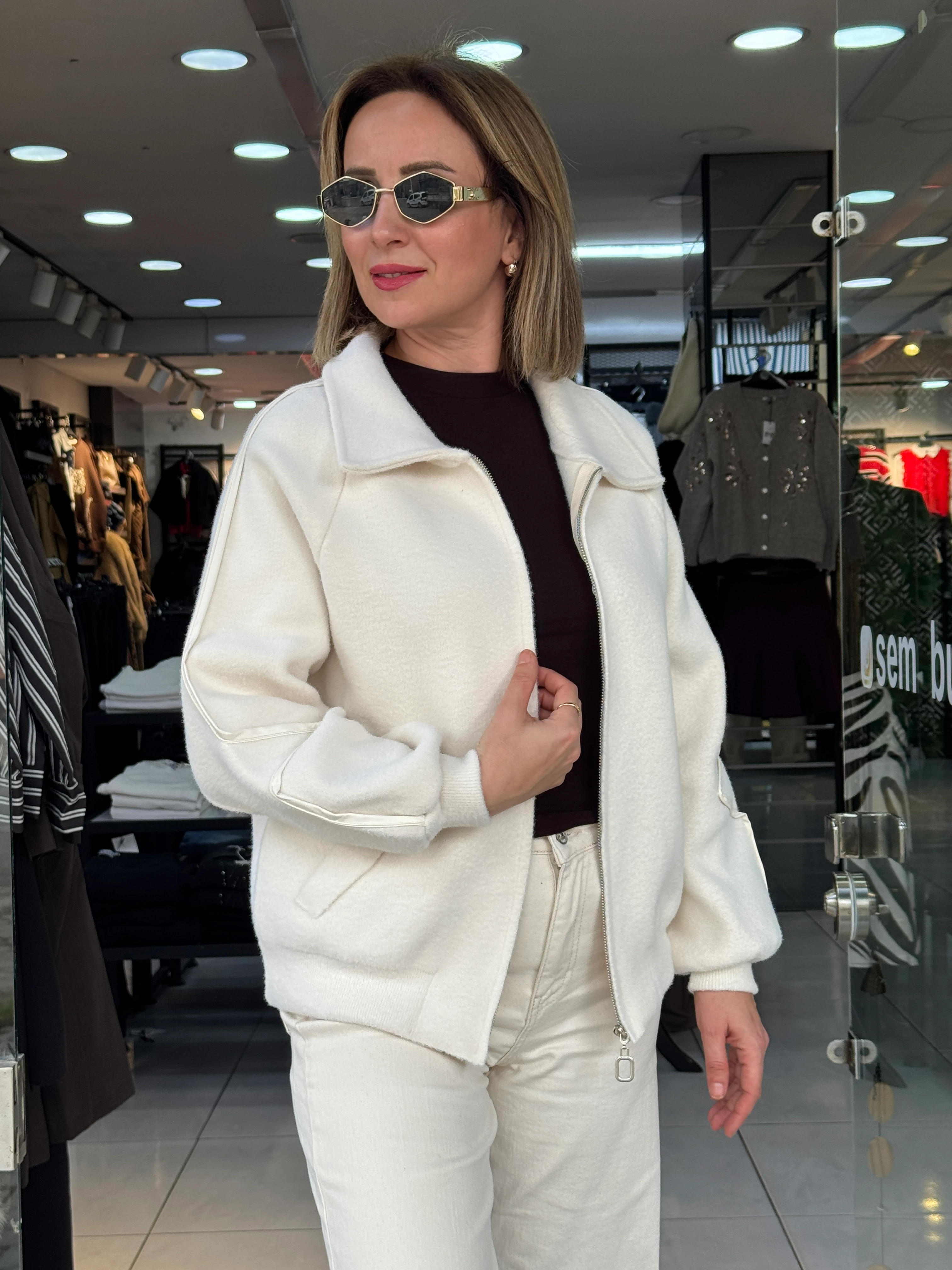 Angora Deri Detaylı Yumoş Ceket