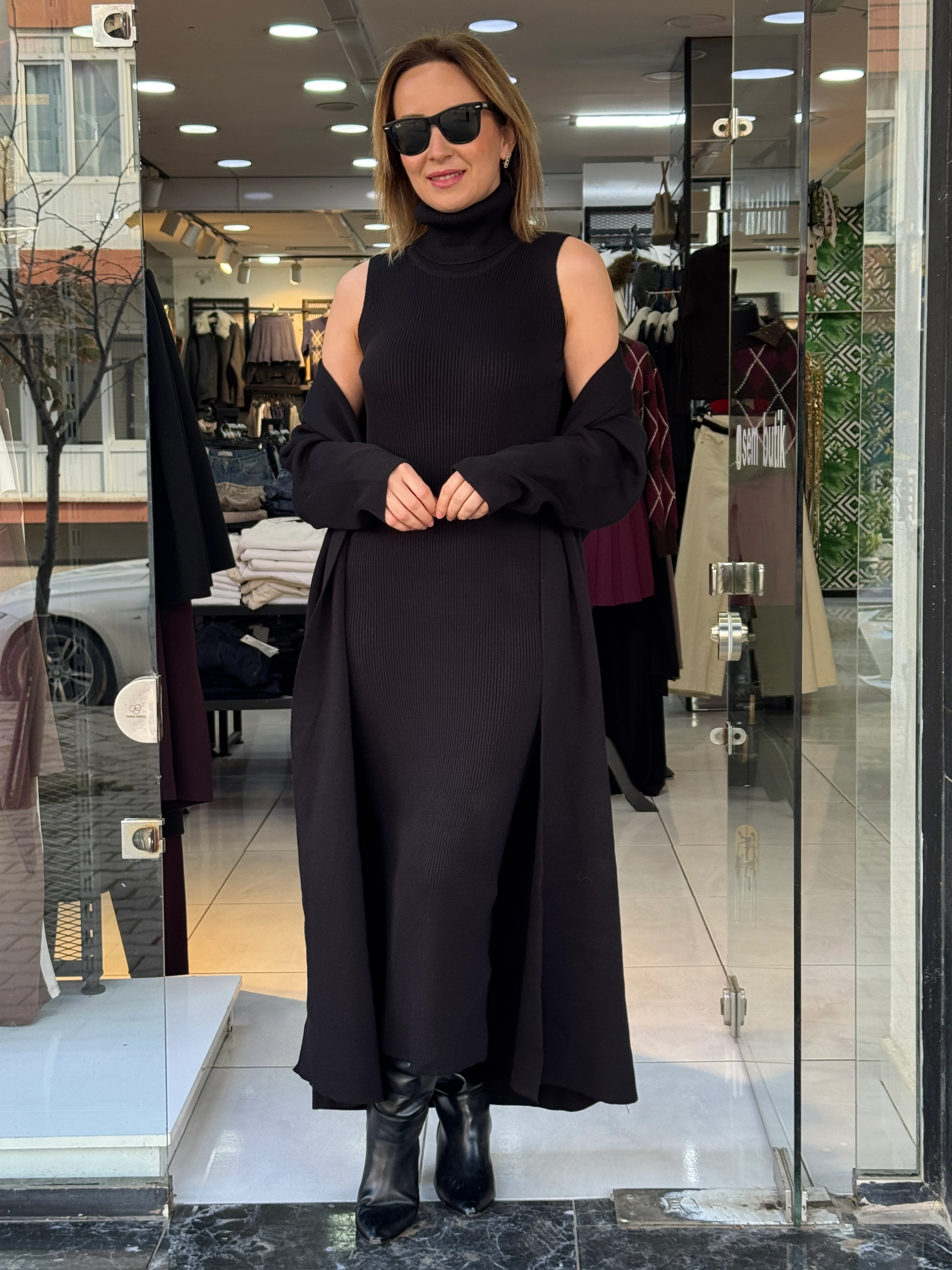 Elbiseli Triko Hırka Takım