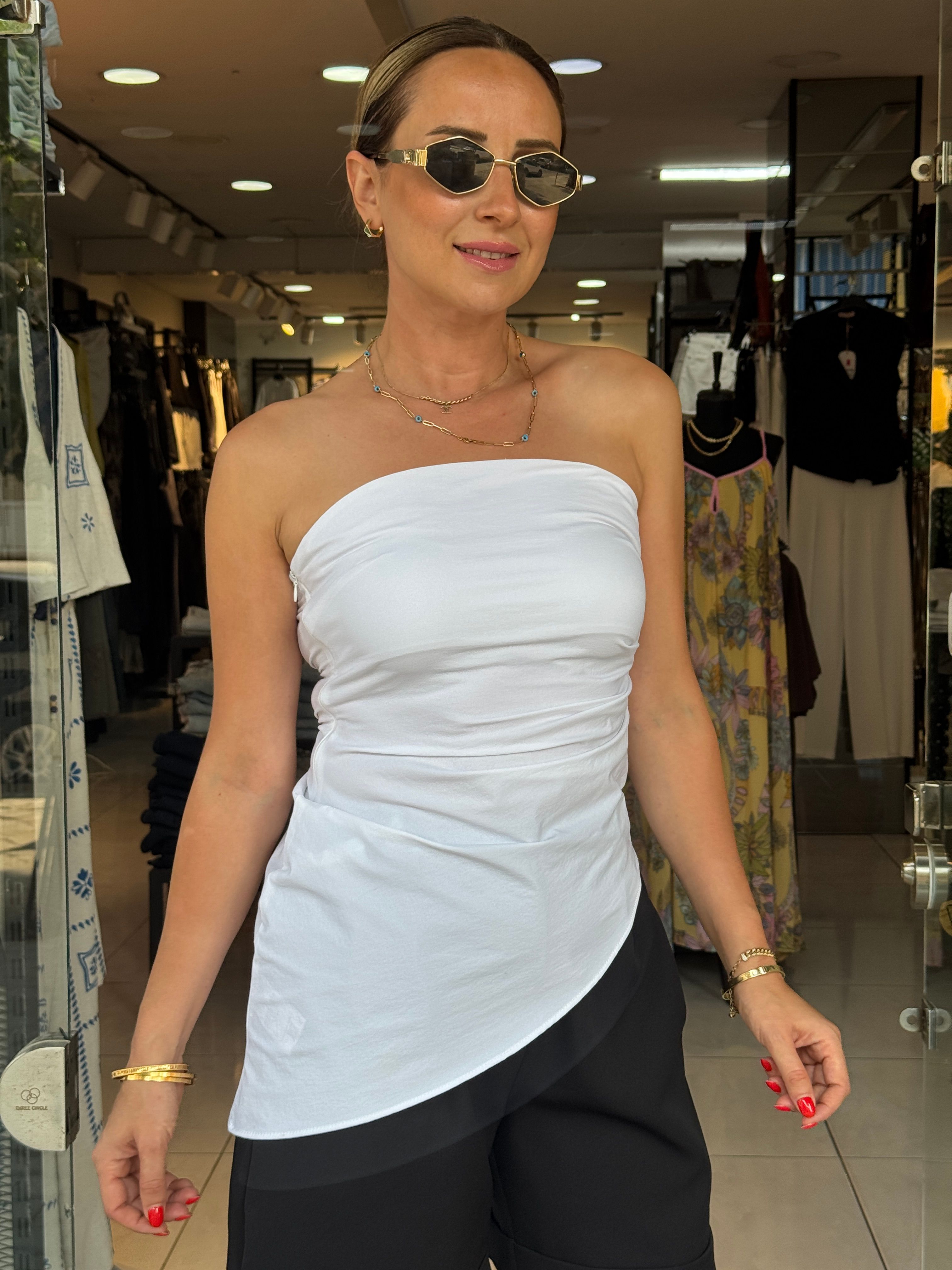 Beyaz Straplez Bluz