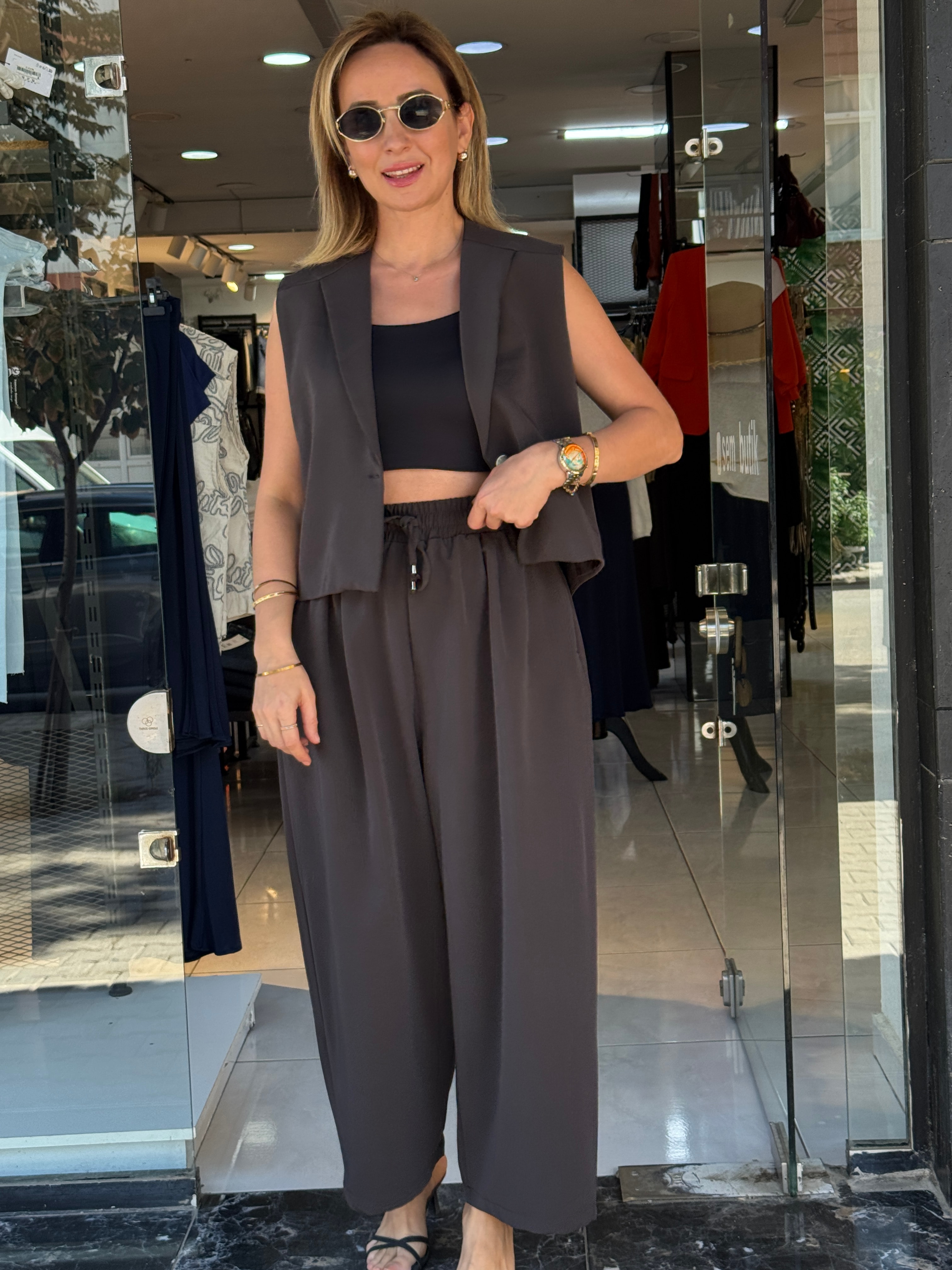 Yelek Pantolon Takım  - Kahve