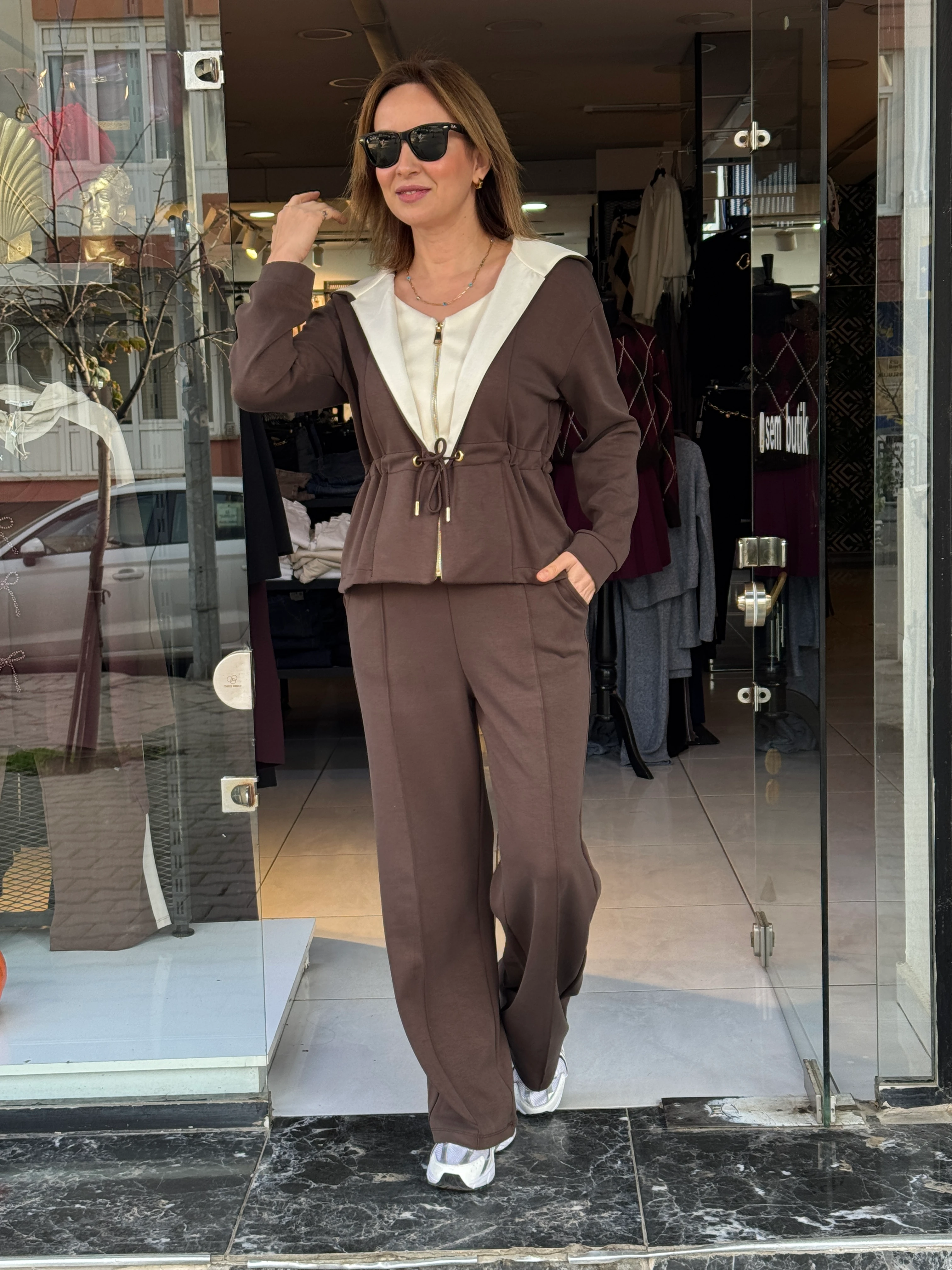 Kapüşonlu Kahve Modal Takım