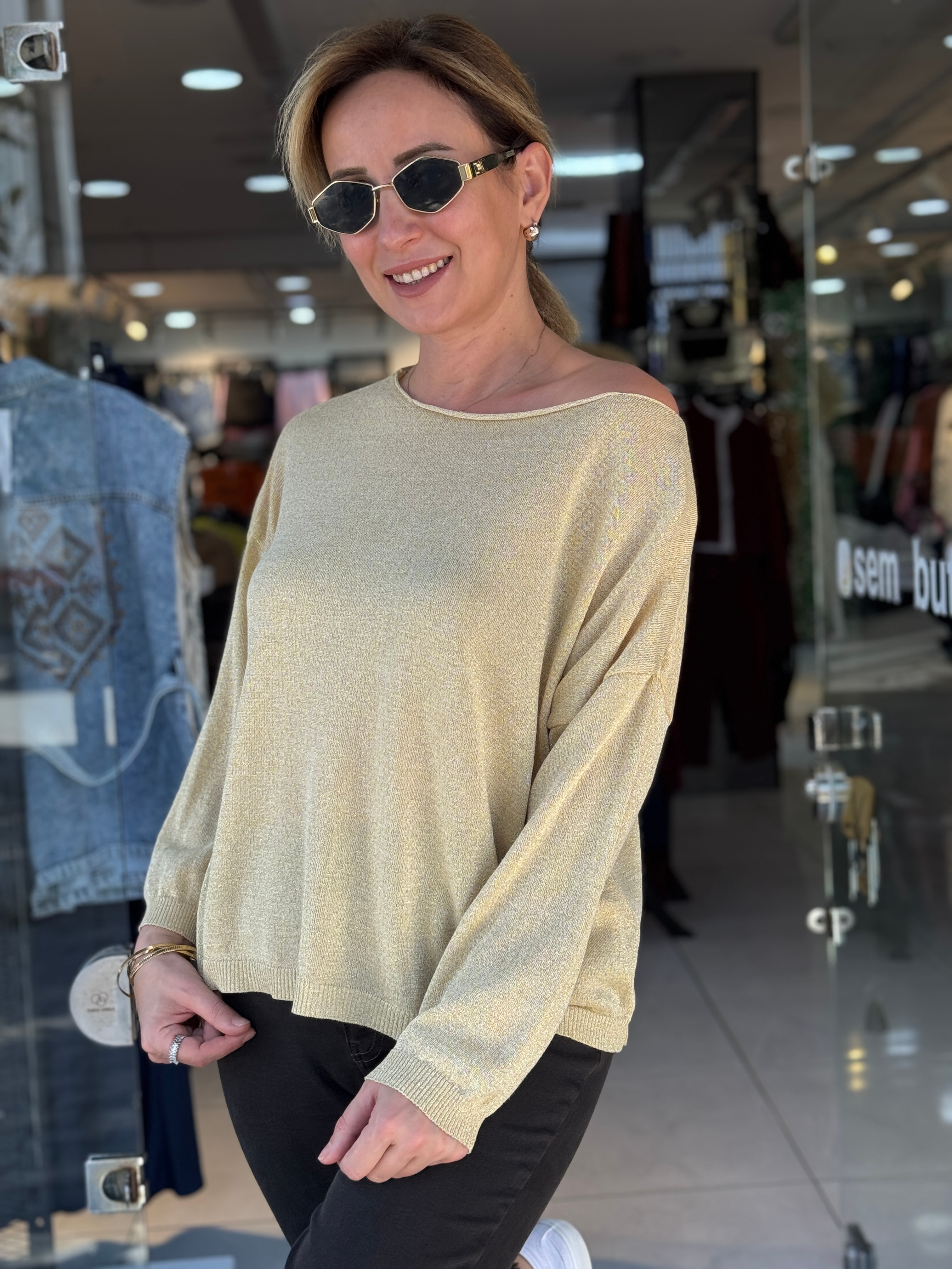 Simli Merserize Triko Bluz