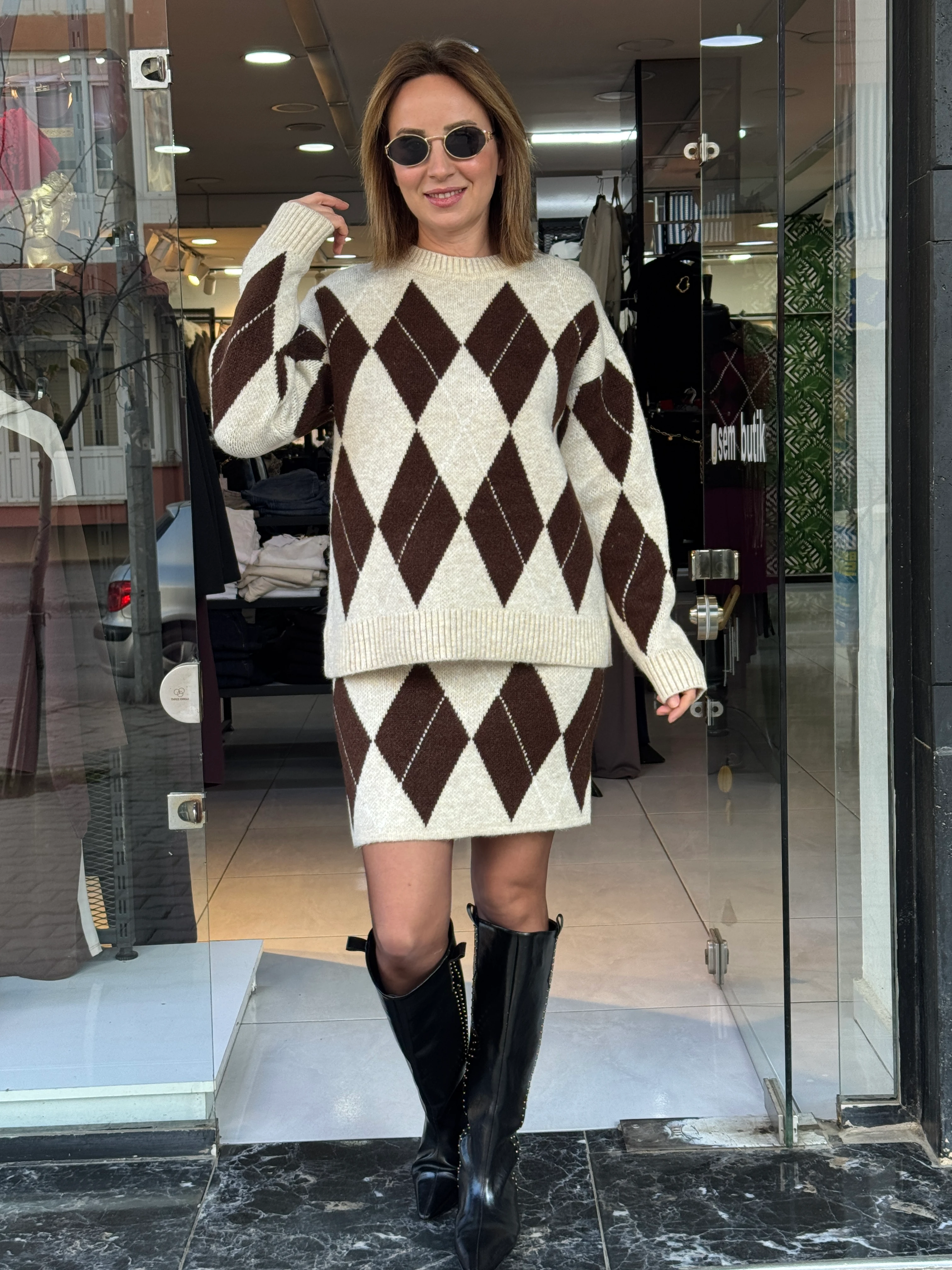 Baklava Desen Triko Etekli Takım