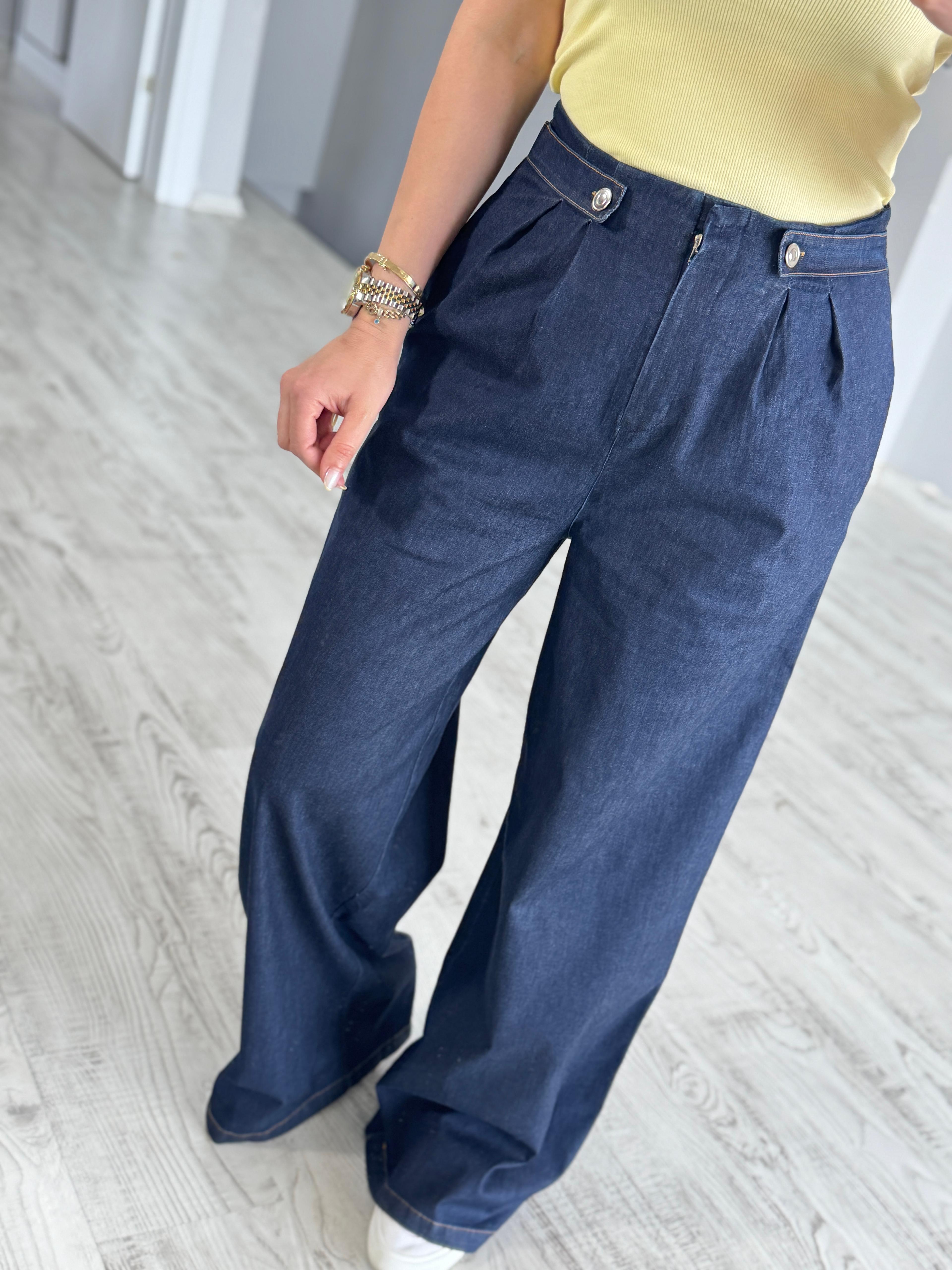 Lacivert Bel Düğmeli Jean