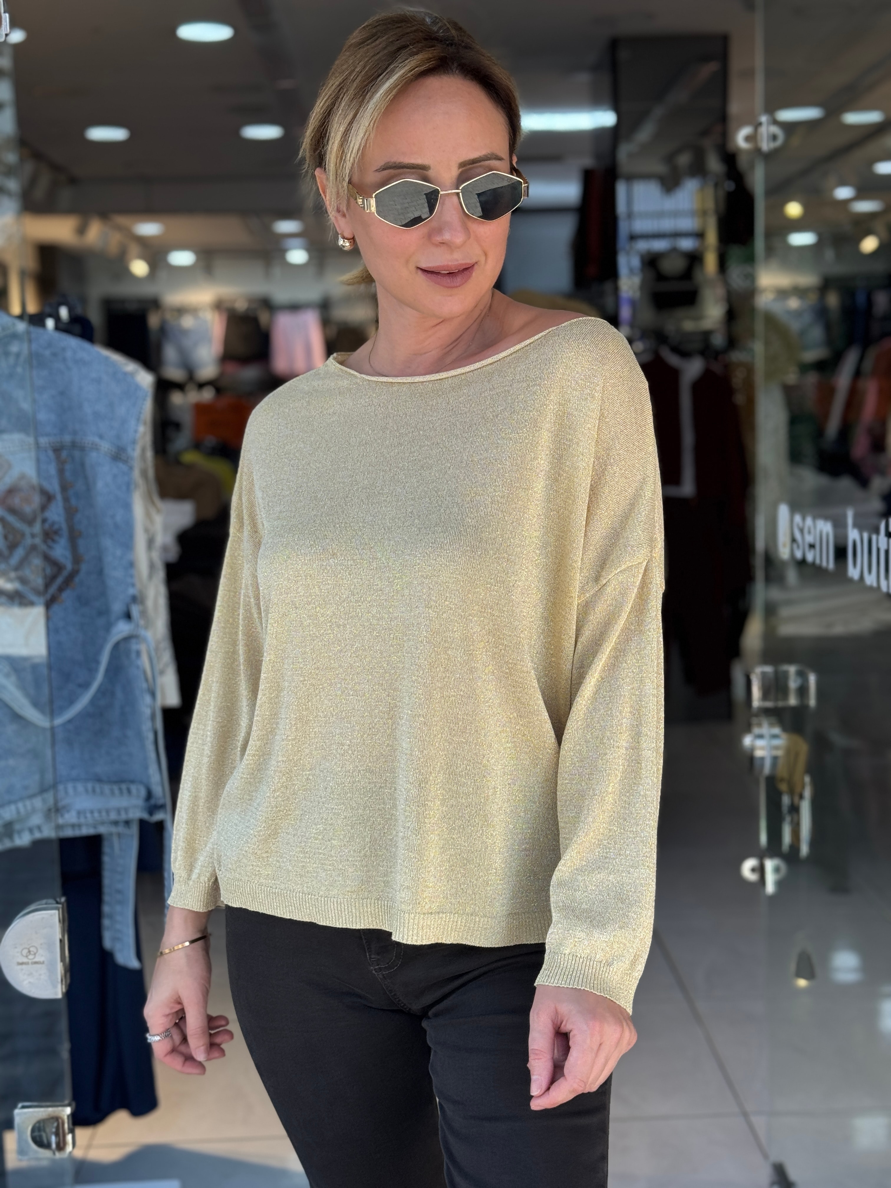 Simli Merserize Triko Bluz