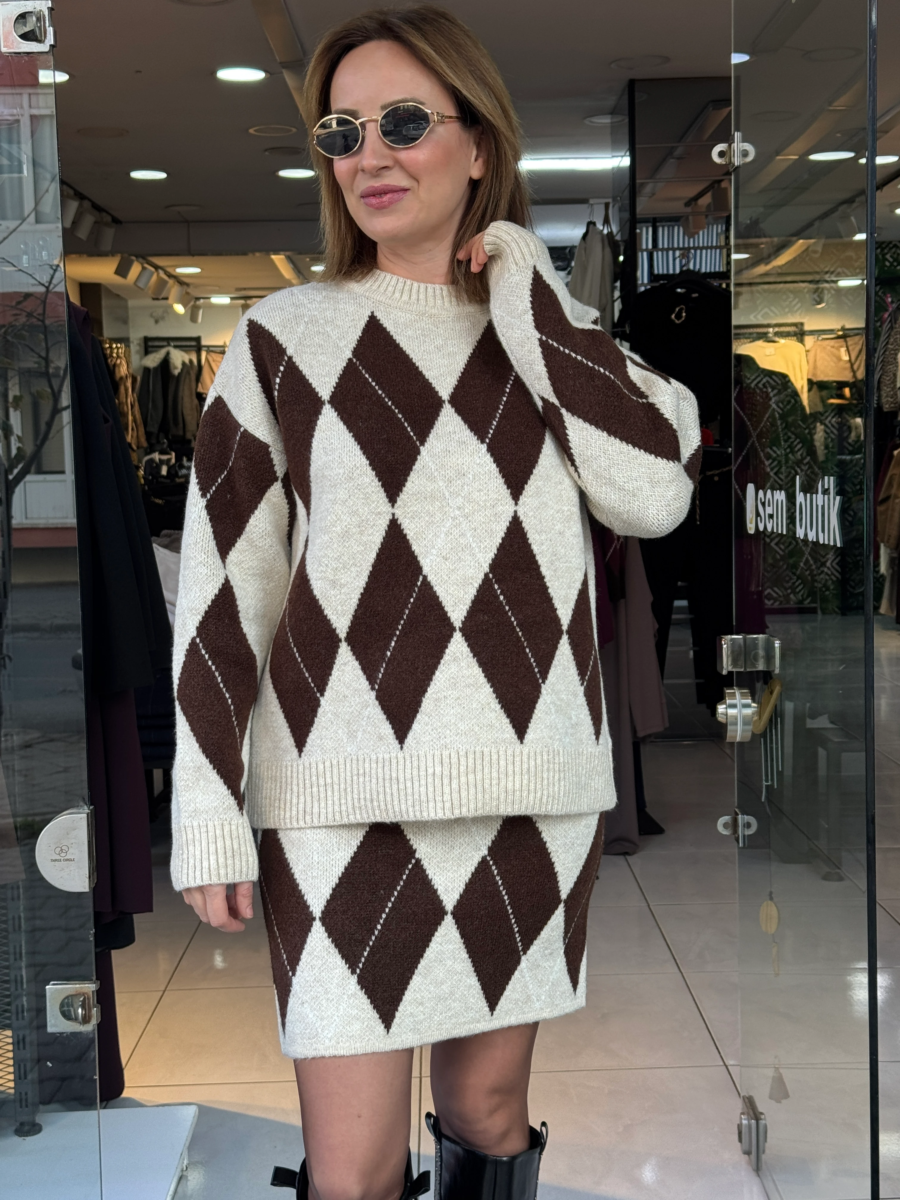 Baklava Desen Triko Etekli Takım