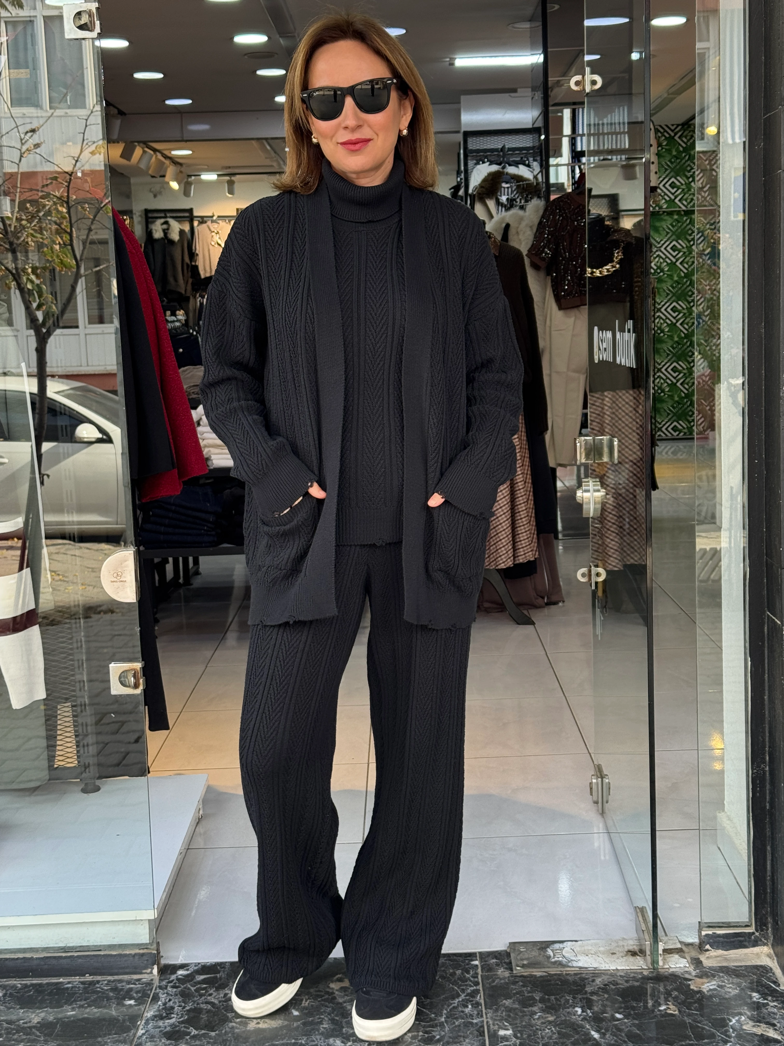 Siyah 3'lü Triko Takım