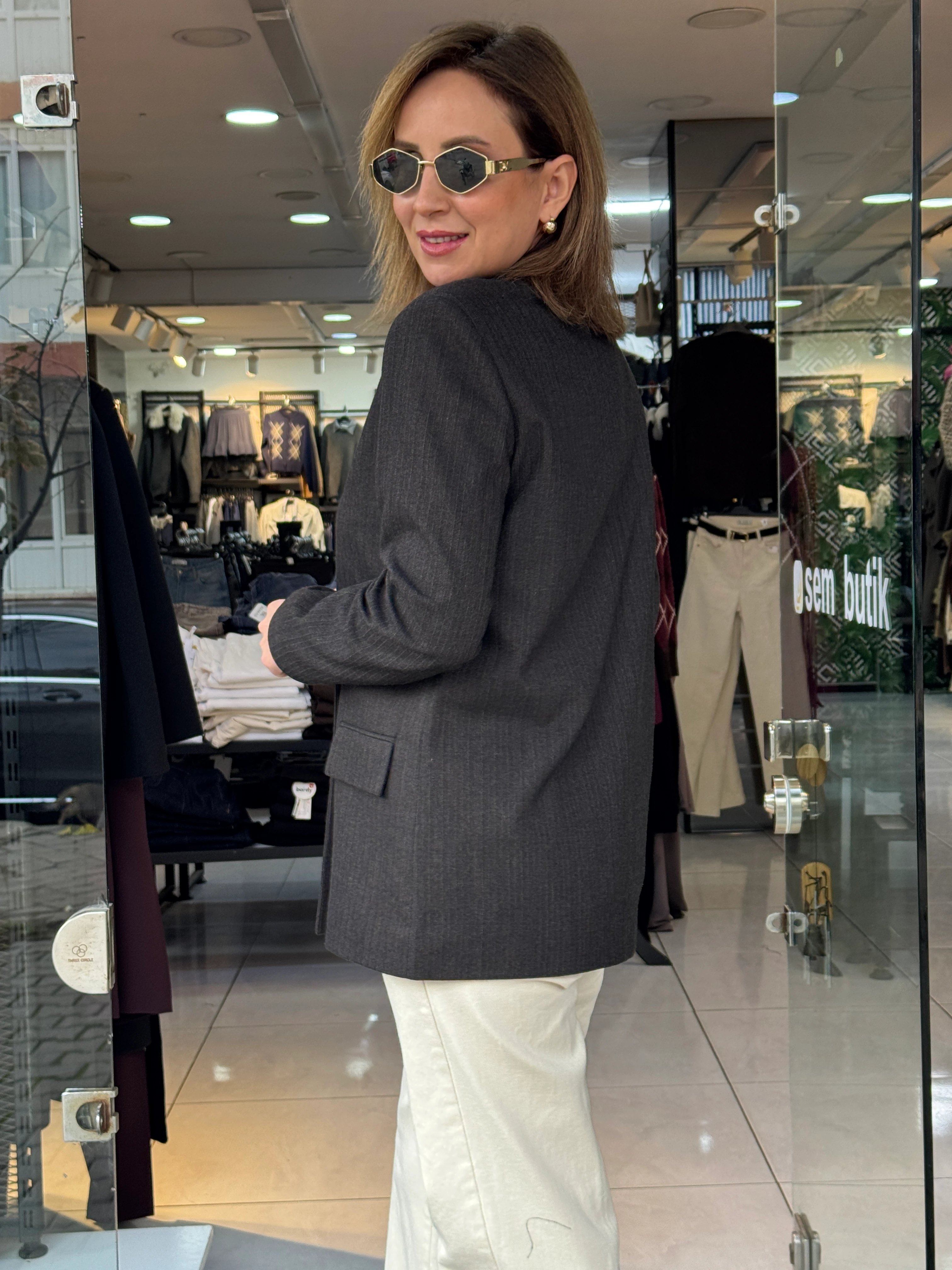 Kahve Çizgili Blazer