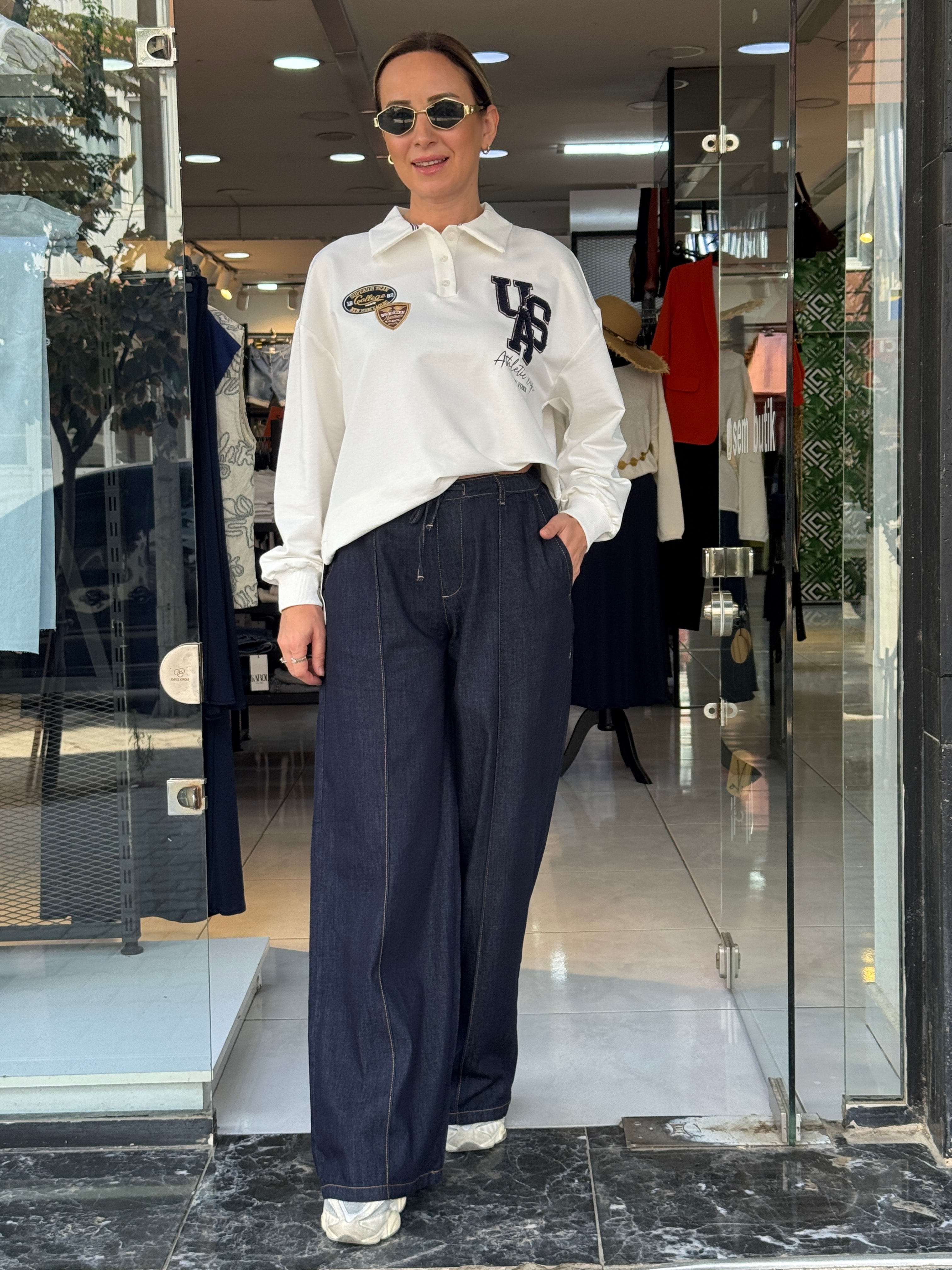 Bel Lastikli Lacivert Denim