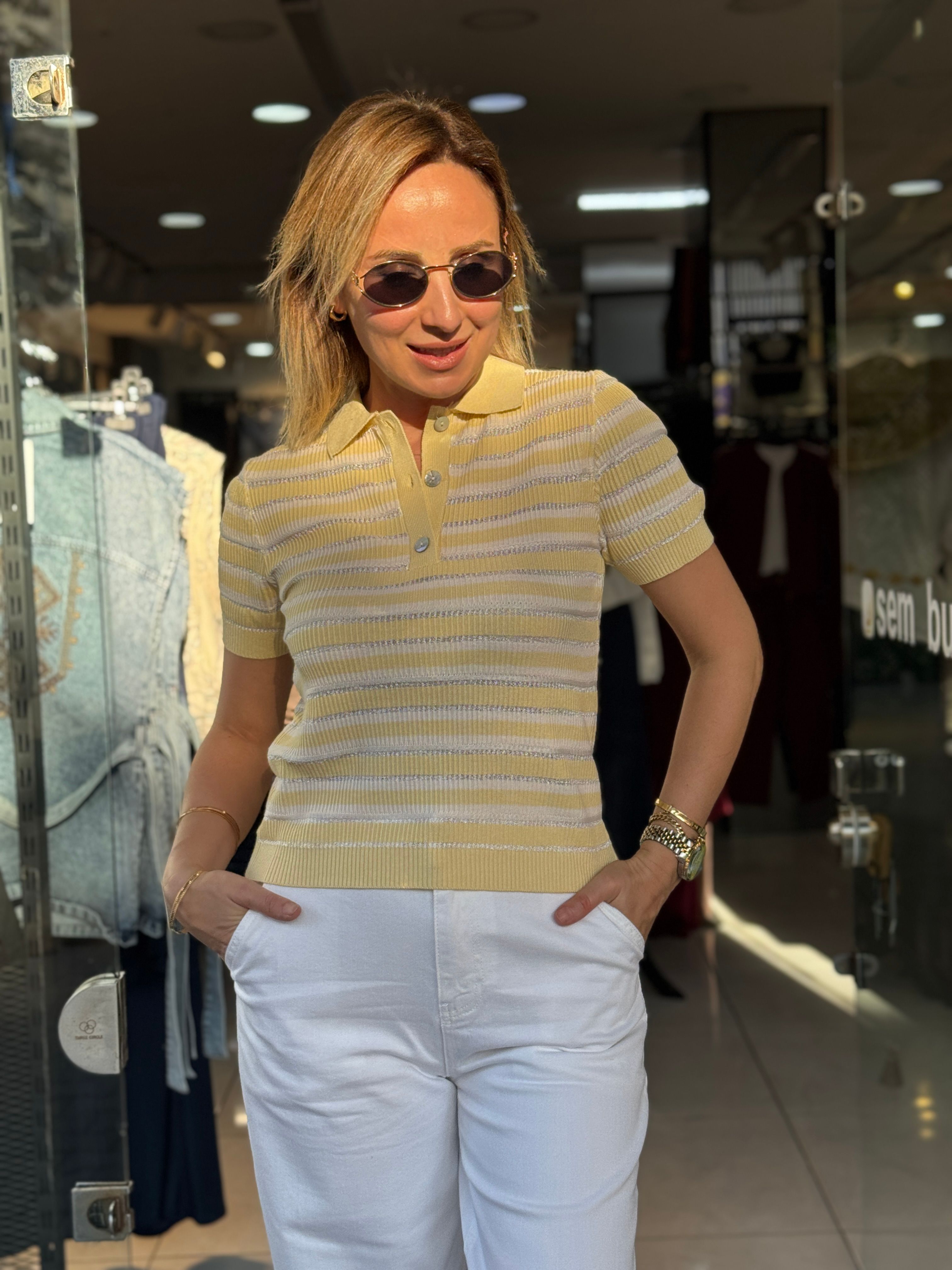 Polo Yaka Çizgili Triko