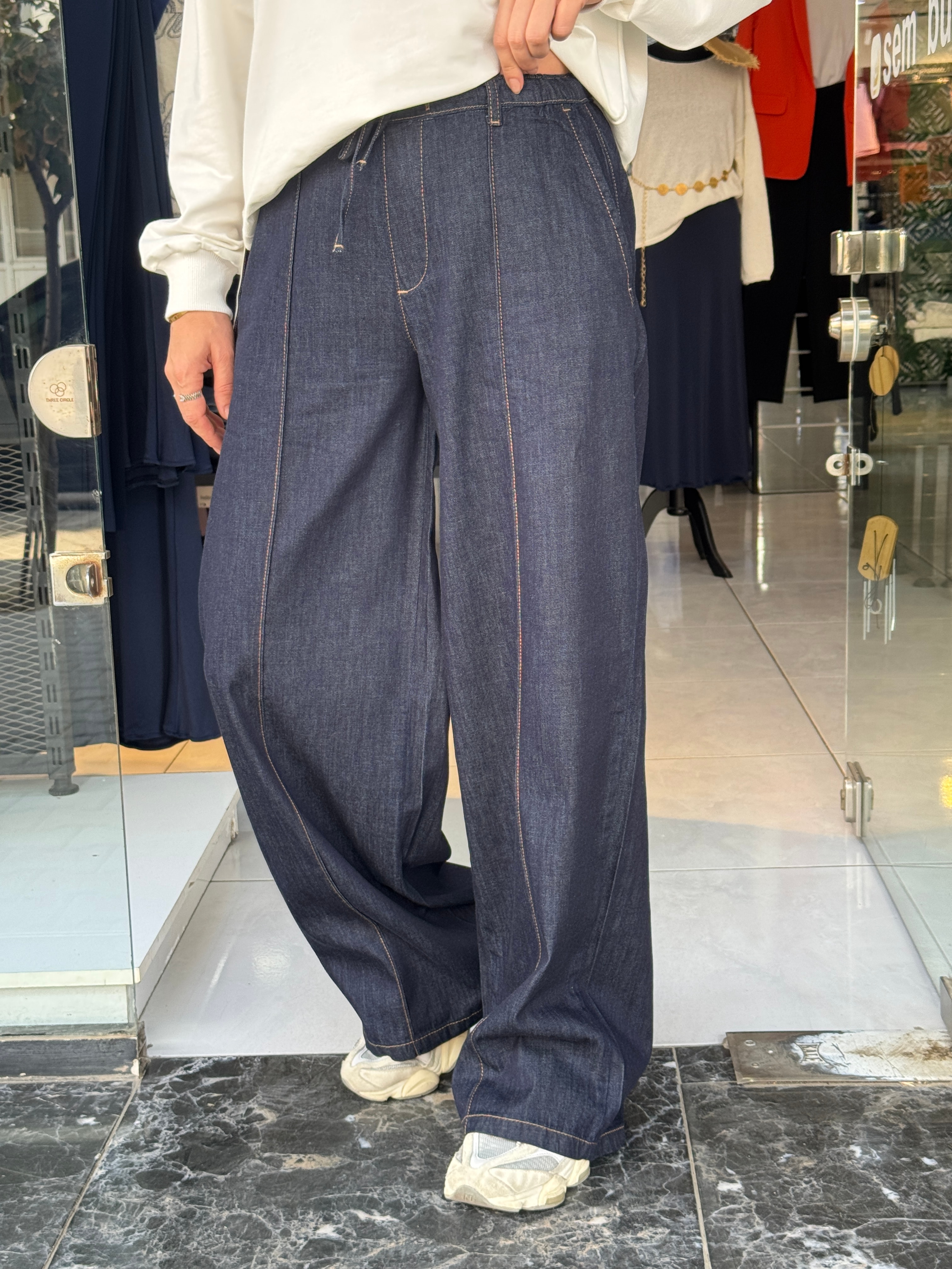 Bel Lastikli Lacivert Denim