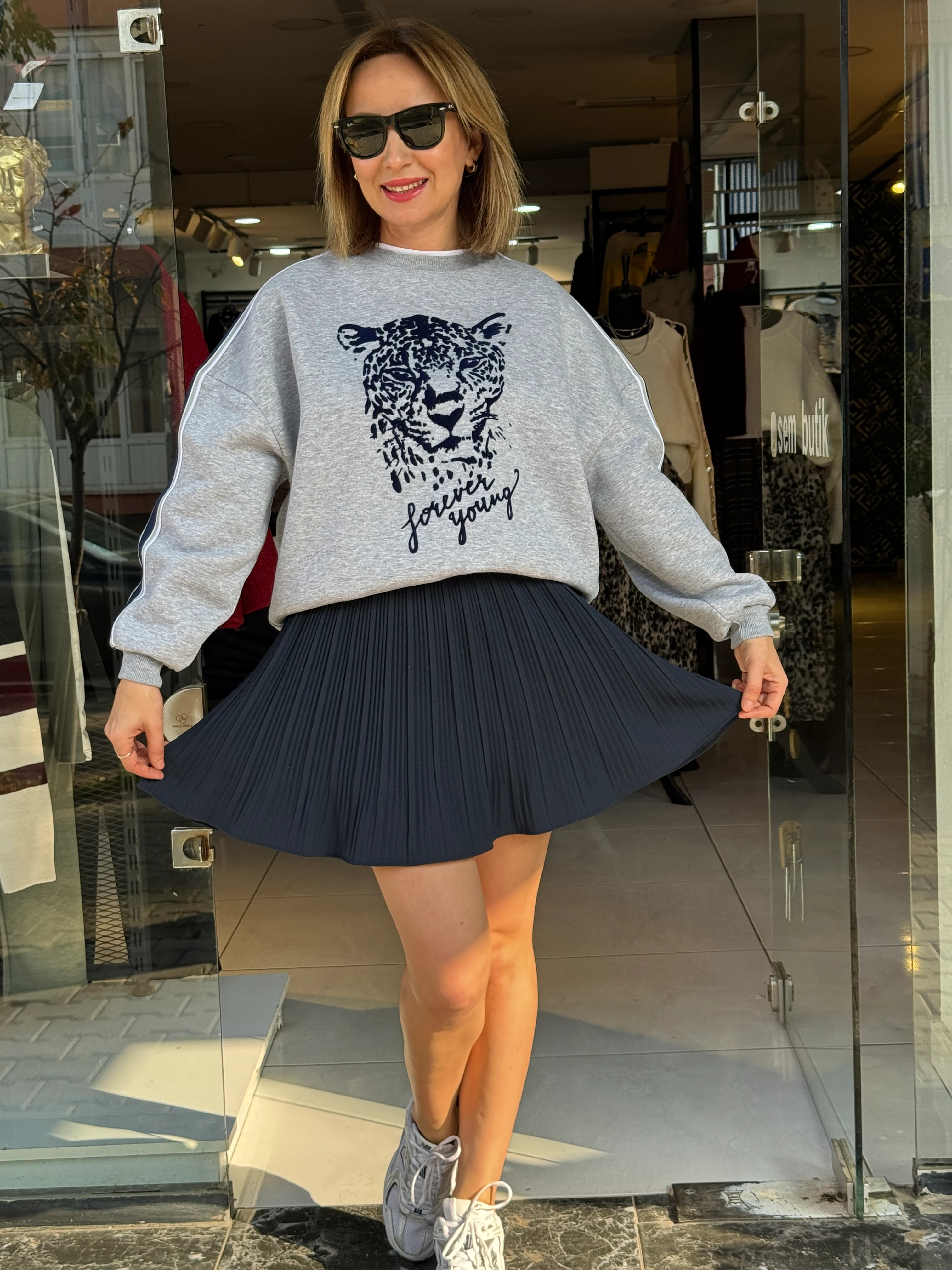 Lacivert Pileli Şort Etek