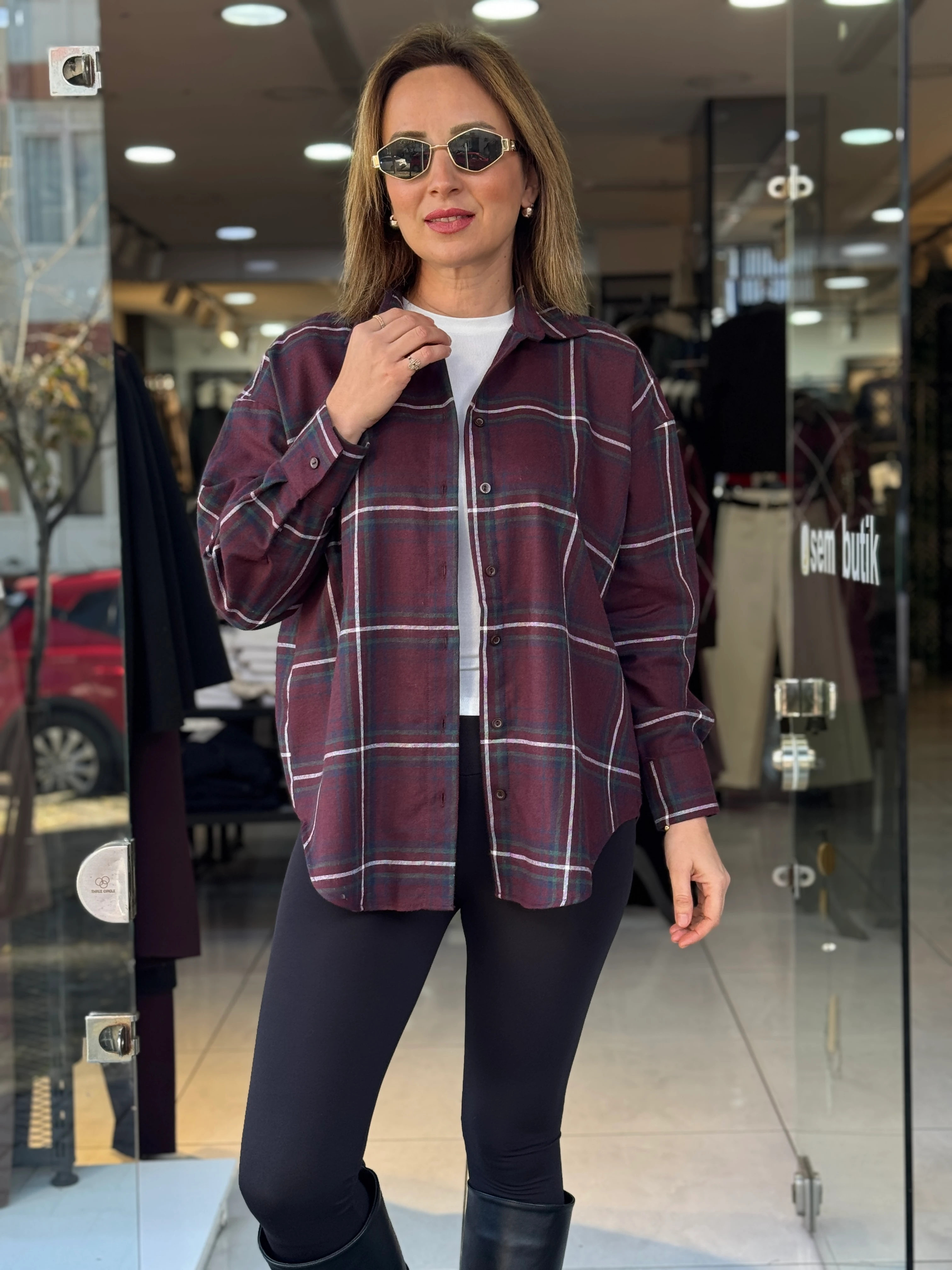 Ekose Gömlek - Bordo