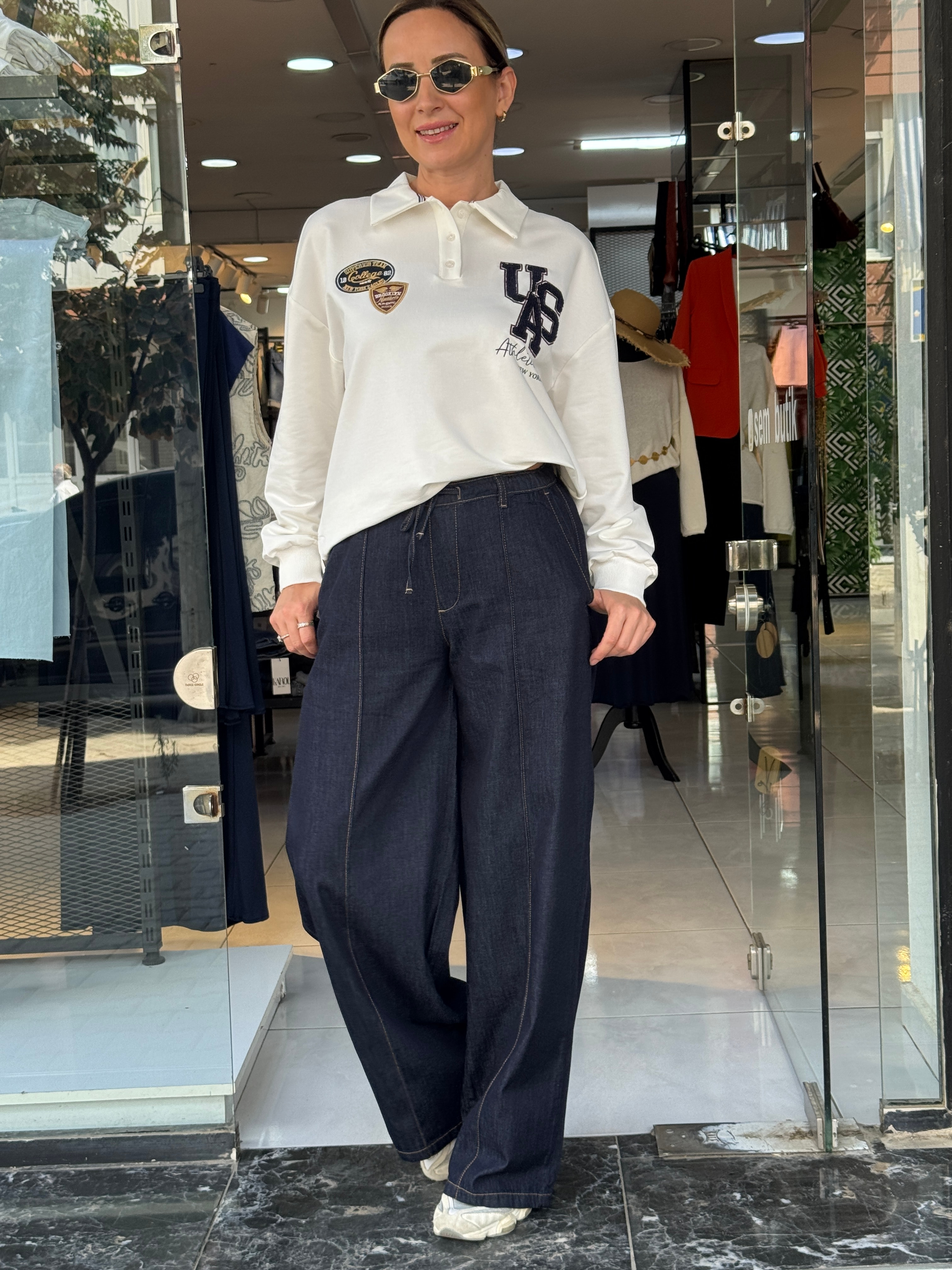 Bel Lastikli Lacivert Denim