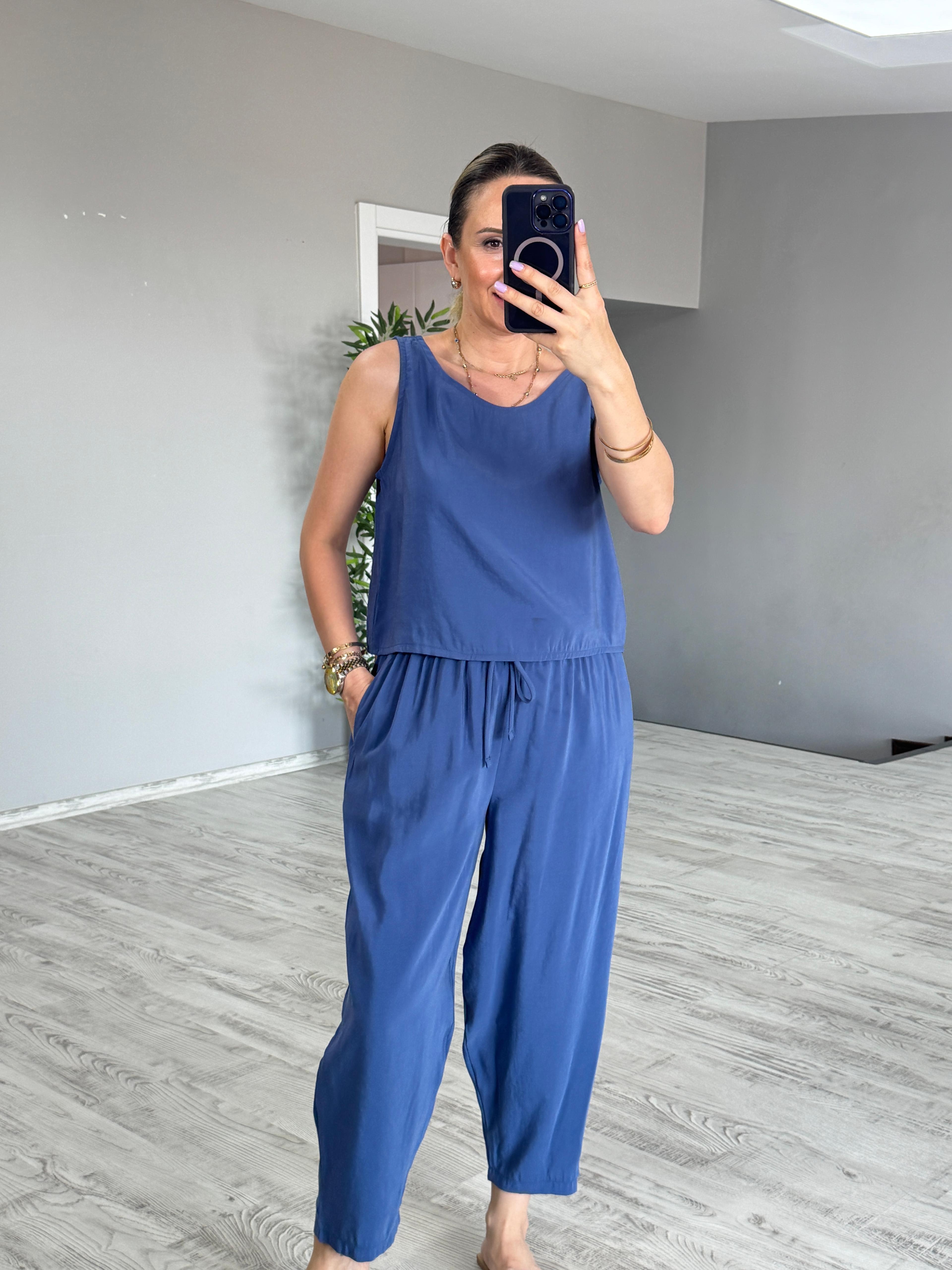 Dokuma Modal Kolsuz Takım - indigo